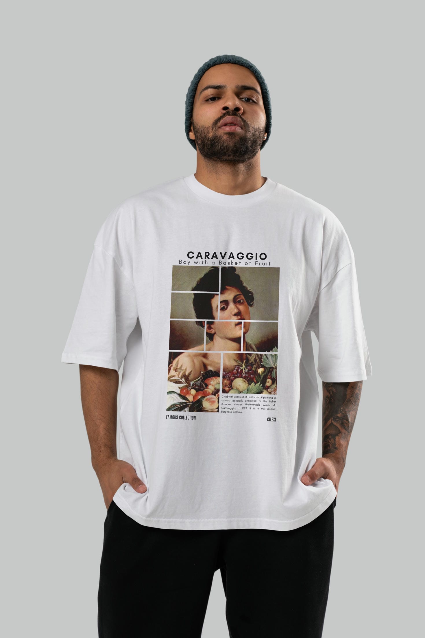 Caravaggio Boy ön Baskılı Oversize t-shirt Erkek Kadın Bisiklet Yaka Pamuk tişort