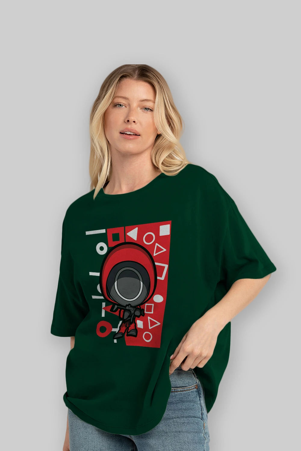 Squid Game (4) Ön Baskılı Oversize t-shirt Erkek Kadın Unisex %100 Pamuk Bisiklet Yaka tişort