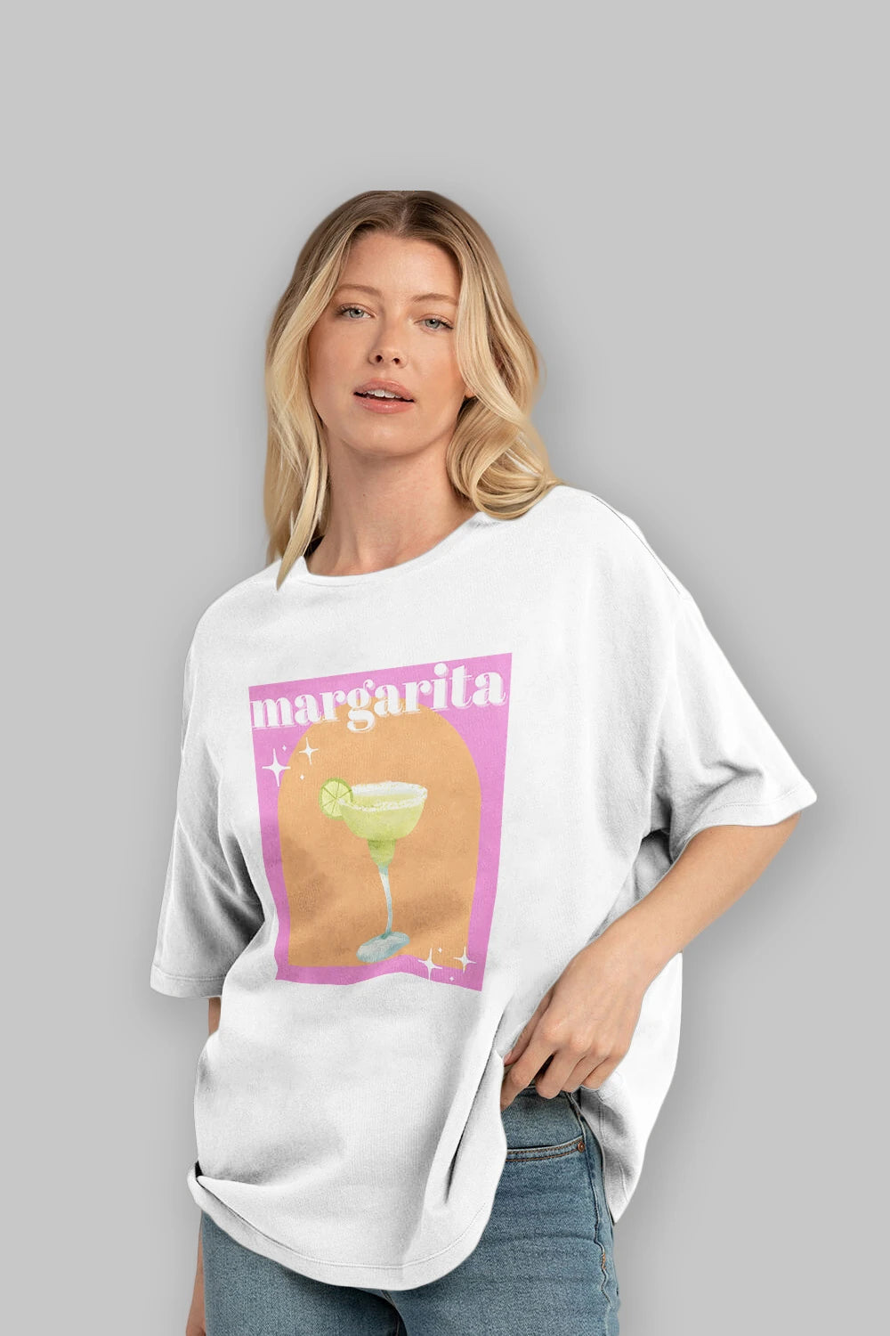 Margarita 7 Ön Baskılı Oversize t-shirt Erkek Kadın Unisex %100 Pamuk Bisiklet Yaka tişort
