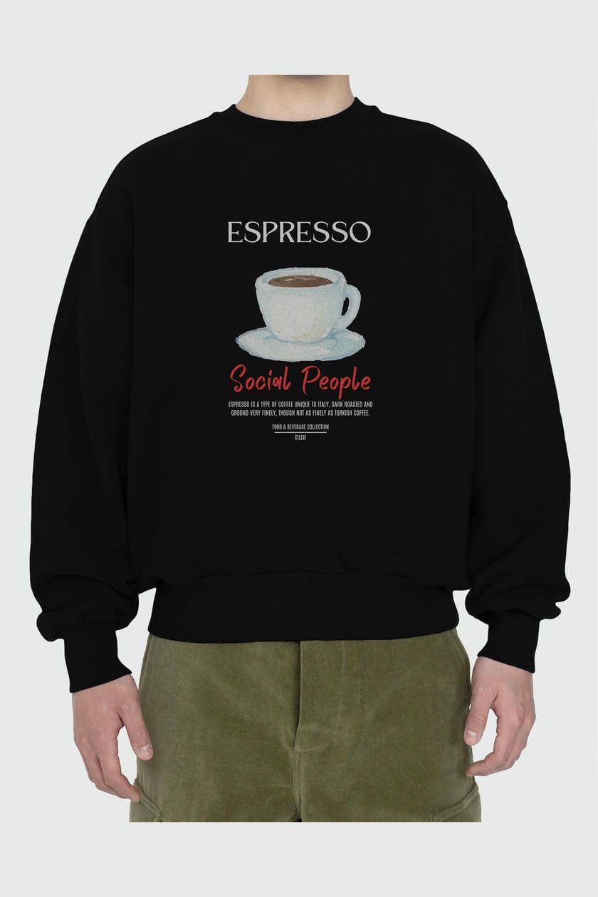 Espresso ön Baskılı Oversize Sweatshirt Erkek Kadın Unisex