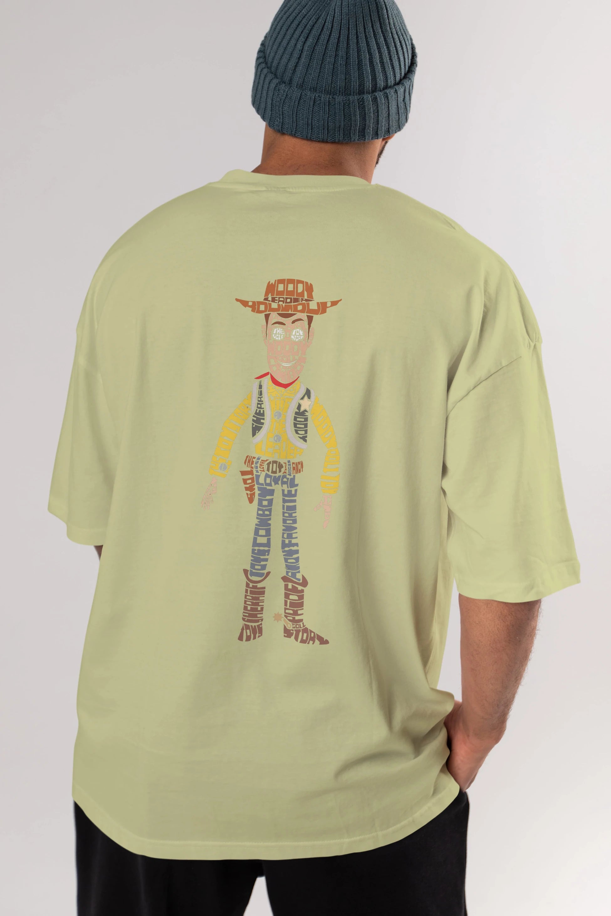 Woody Arka Baskılı Oversize t-shirt %100 pamuk Erkek Kadın Unisex