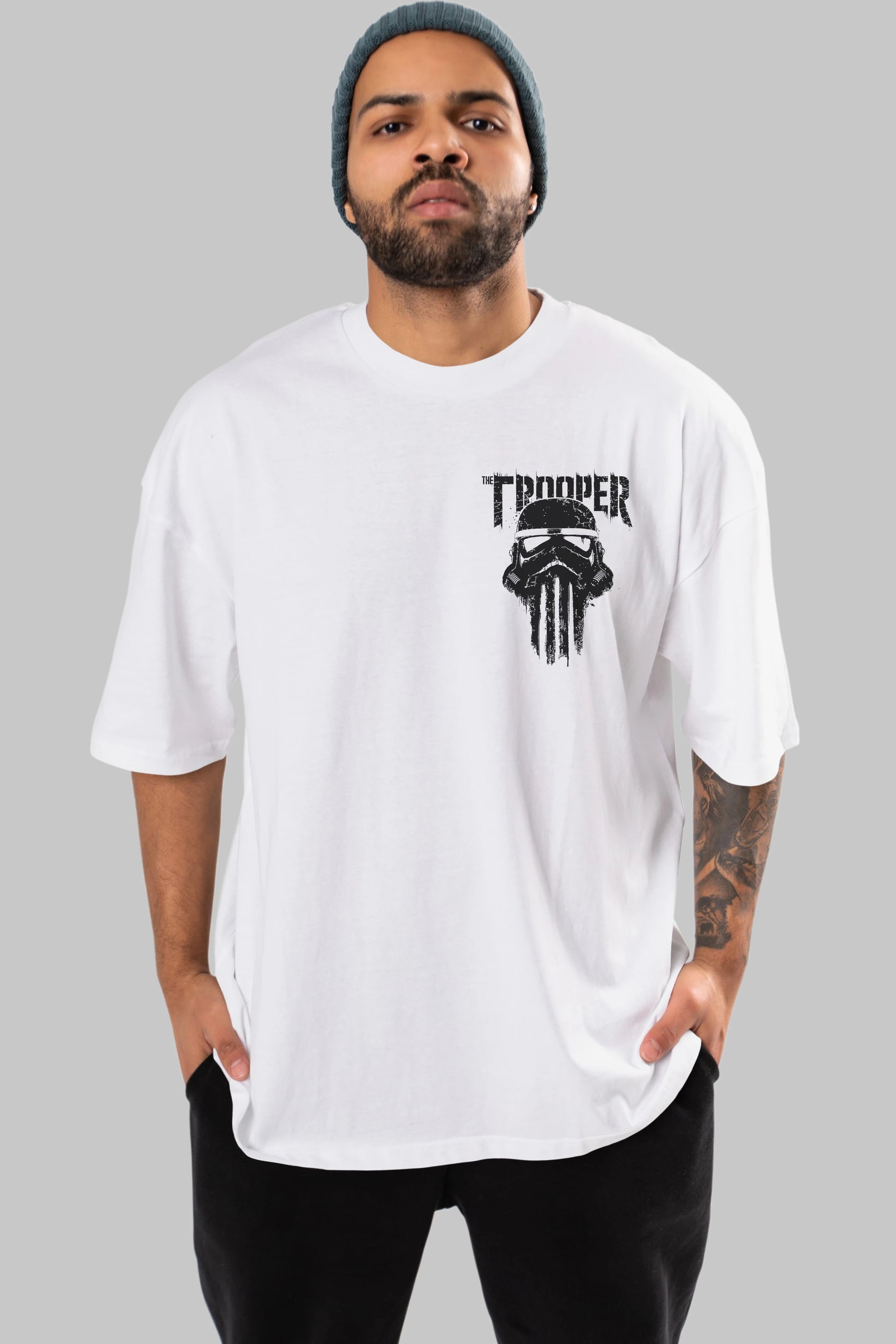The Trooper Ön Sol Baskılı Oversize t-shirt Erkek Kadın Unisex %100 Pamuk Bisiklet Yaka tişort