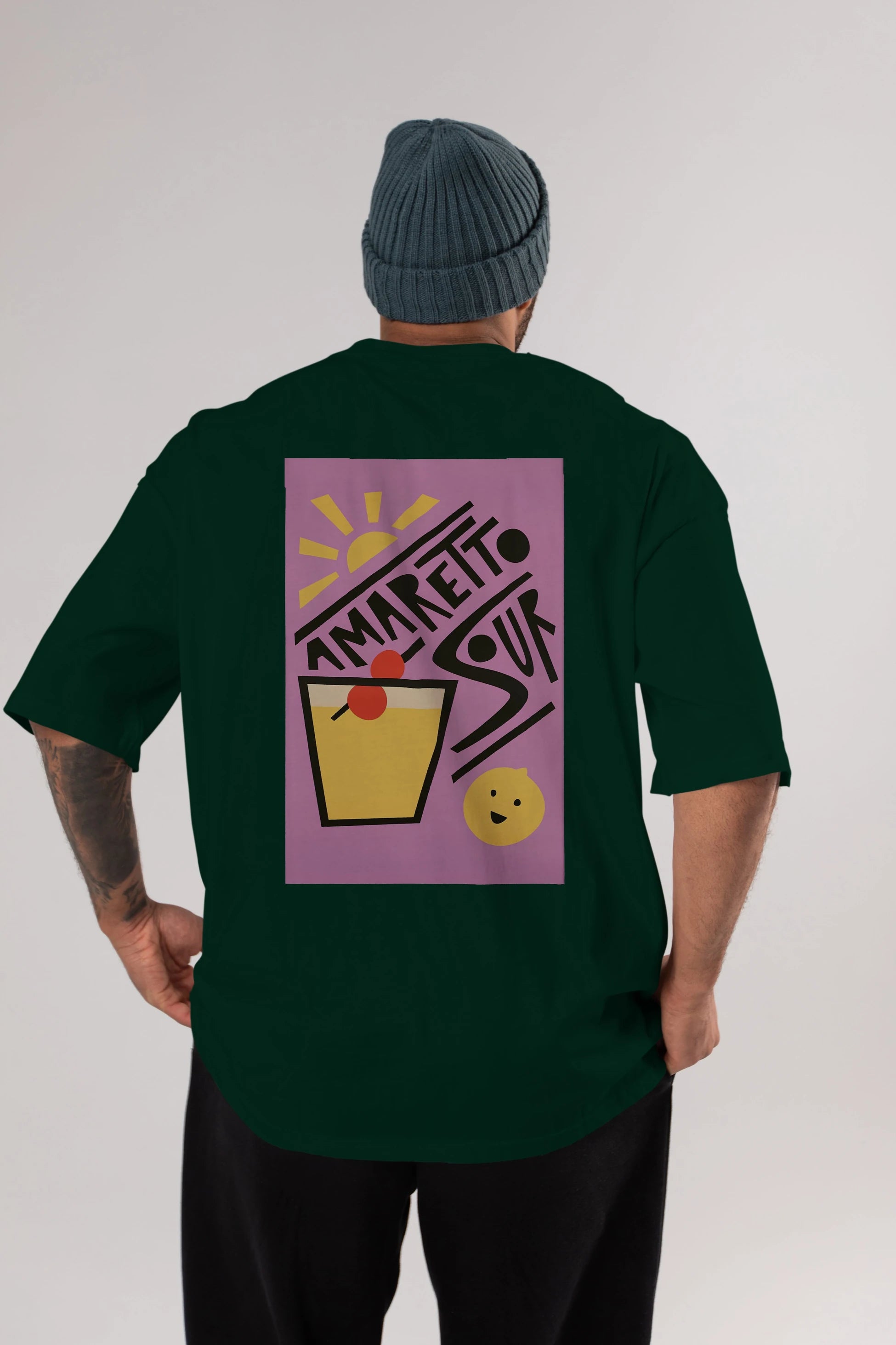 Amaretto Sour Arka Baskılı Oversize t-shirt Erkek Kadın Unisex %100 Pamuk Bisiklet Yaka tişort