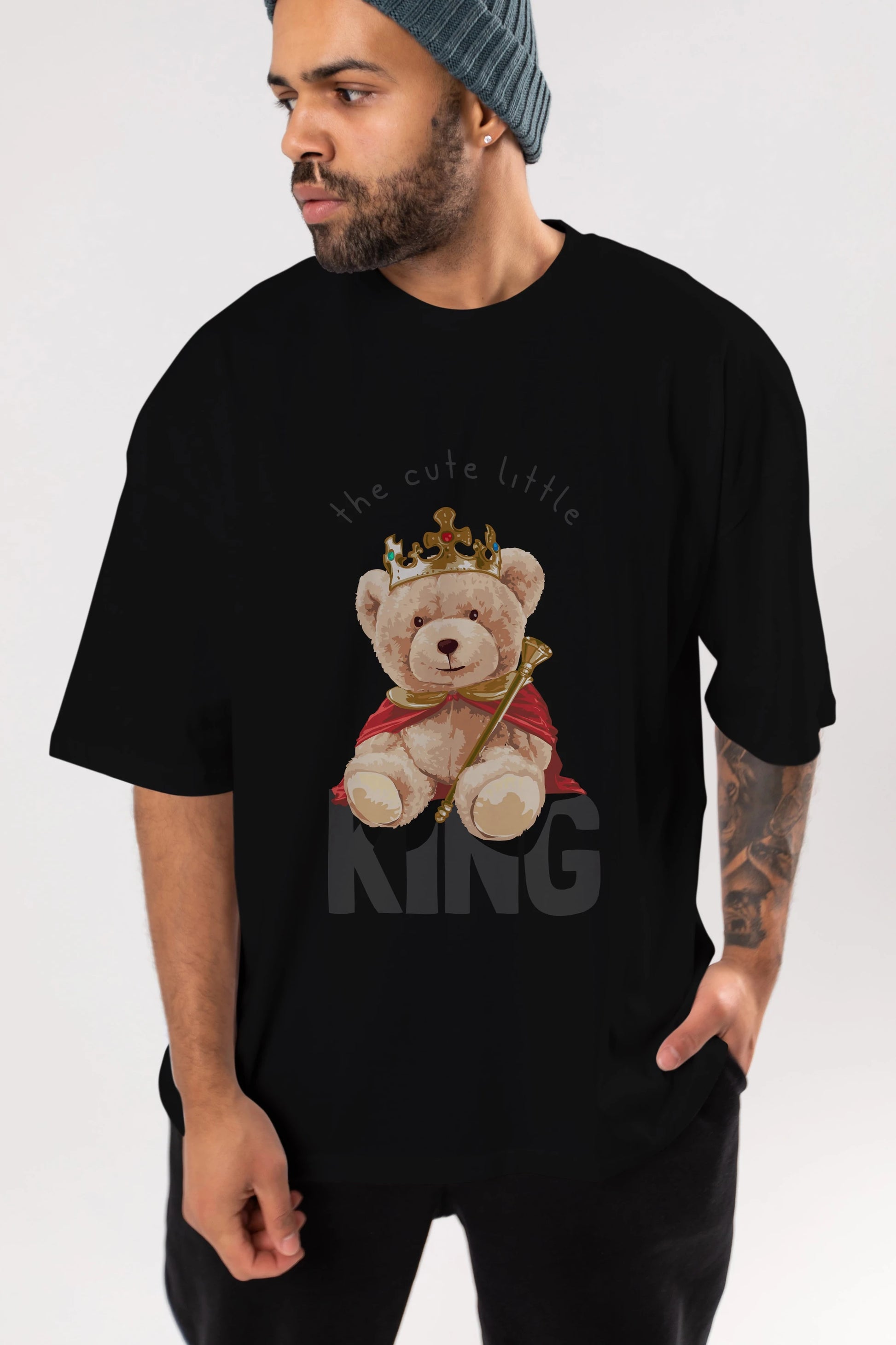 Teddy Bear King Ön Baskılı Oversize t-shirt Erkek Kadın Unisex %100 Pamuk