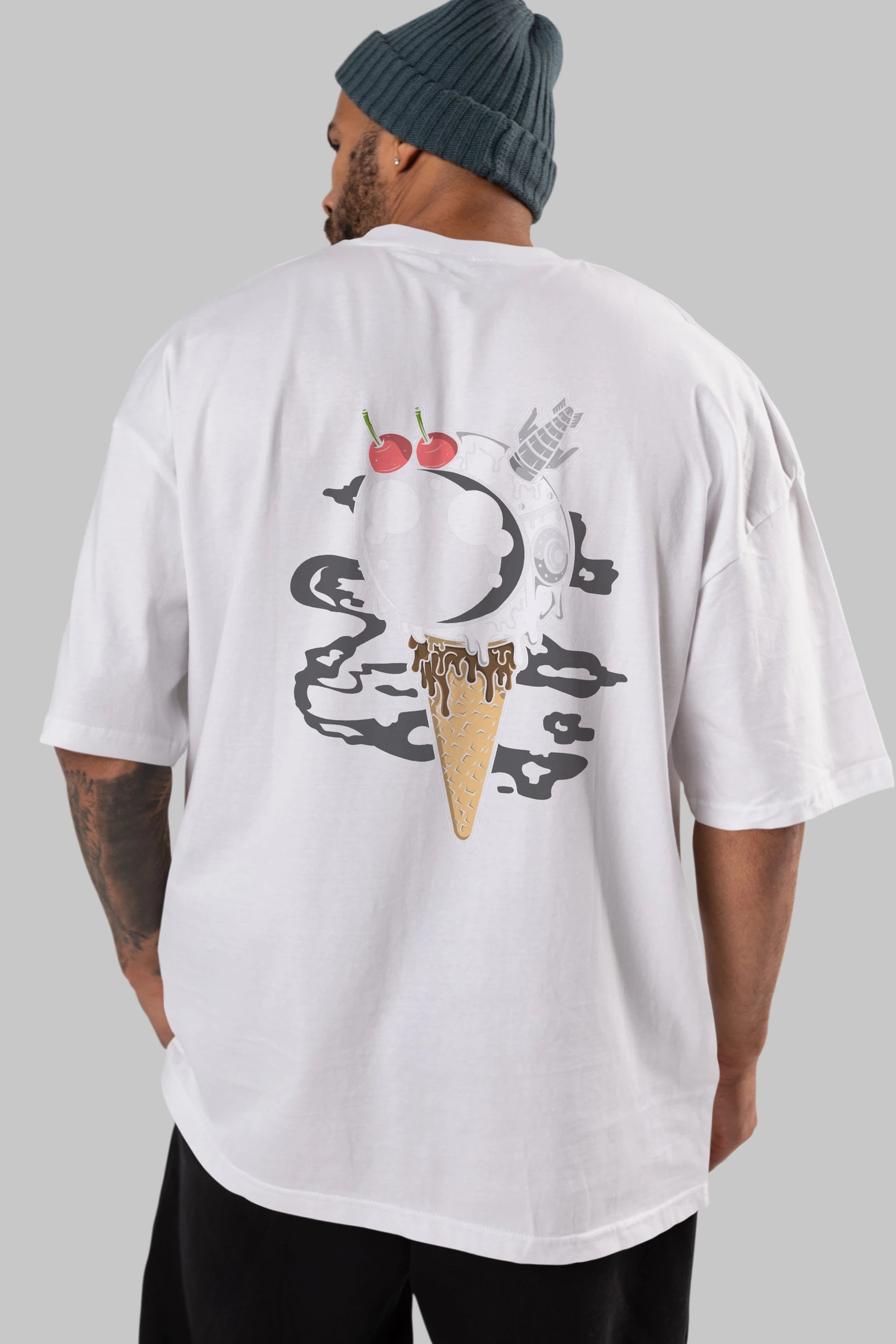 Astronaut Ice Cream Arka Baskılı Oversize t-shirt Erkek Kadın Unisex