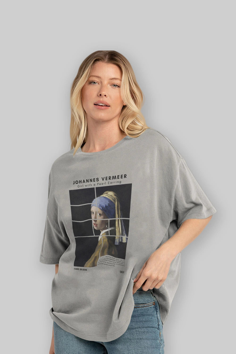 Johannes Vermeer ön Baskılı Oversize t-shirt Erkek Kadın Bisiklet Yaka Pamuk tişort
