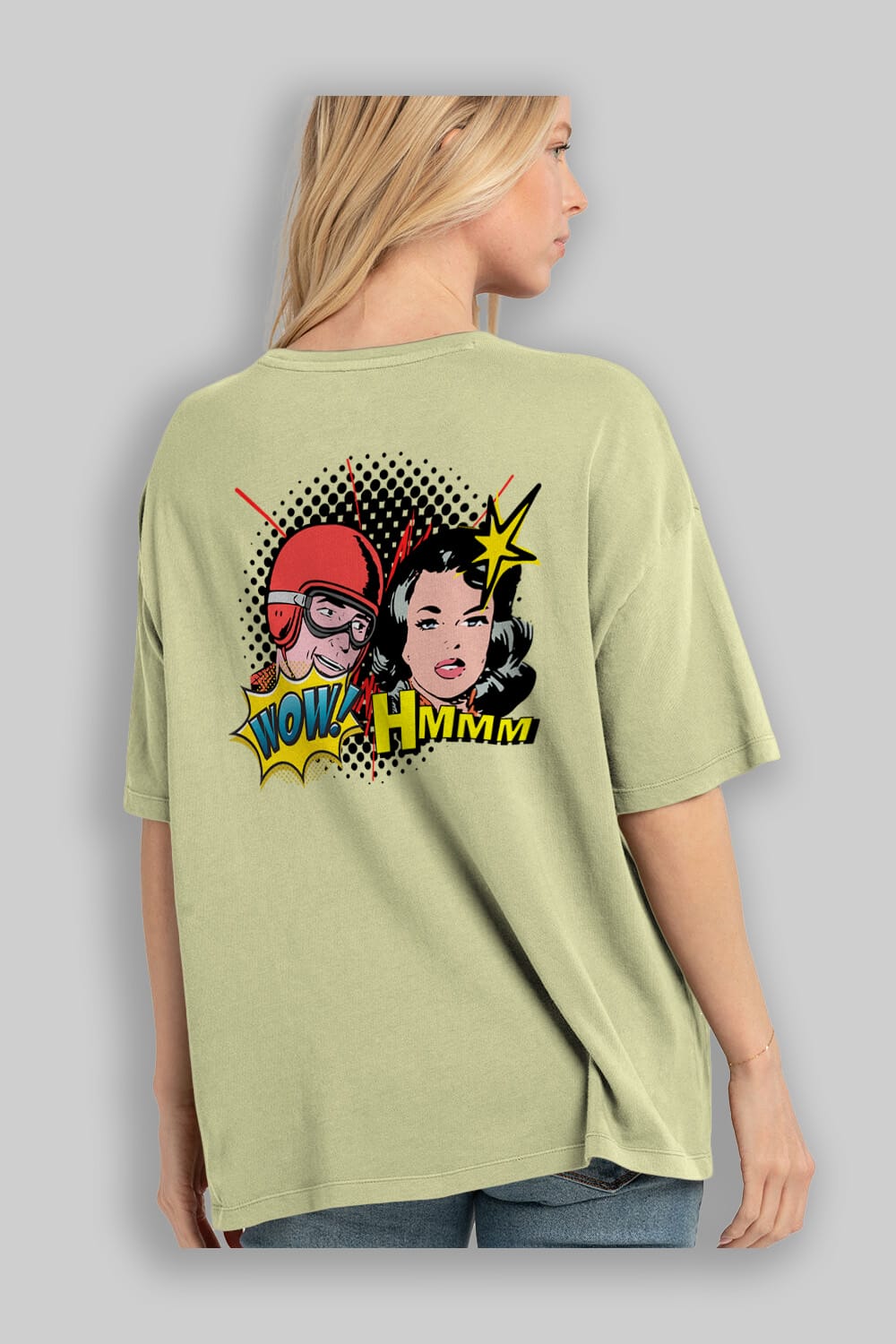 Comic Wow Yazılı Arka Baskılı Oversize t-shirt Erkek Kadın Unisex