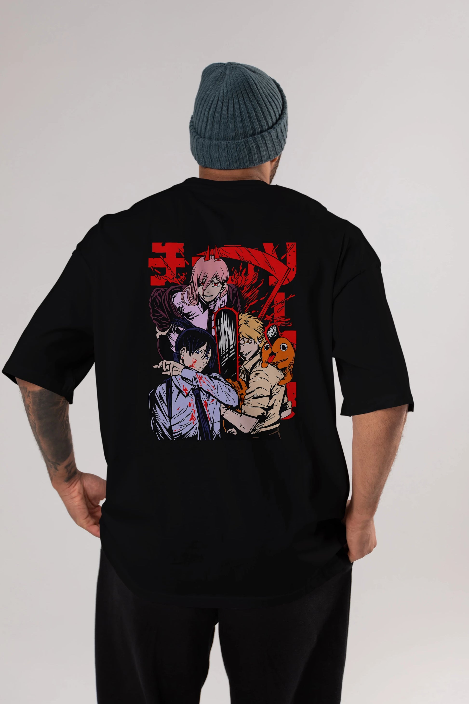 CHAINSAWMAN CREW Anime Arka Baskılı Oversize t-shirt Erkek Kadın Unisex