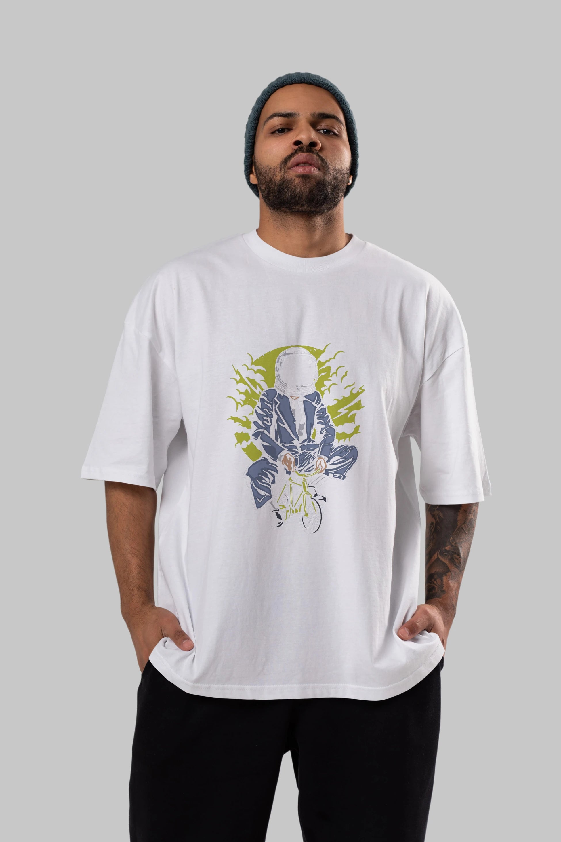 Bike To The Moon Ön Baskılı Oversize t-shirt Erkek Kadın Unisex %100 Pamuk tişort