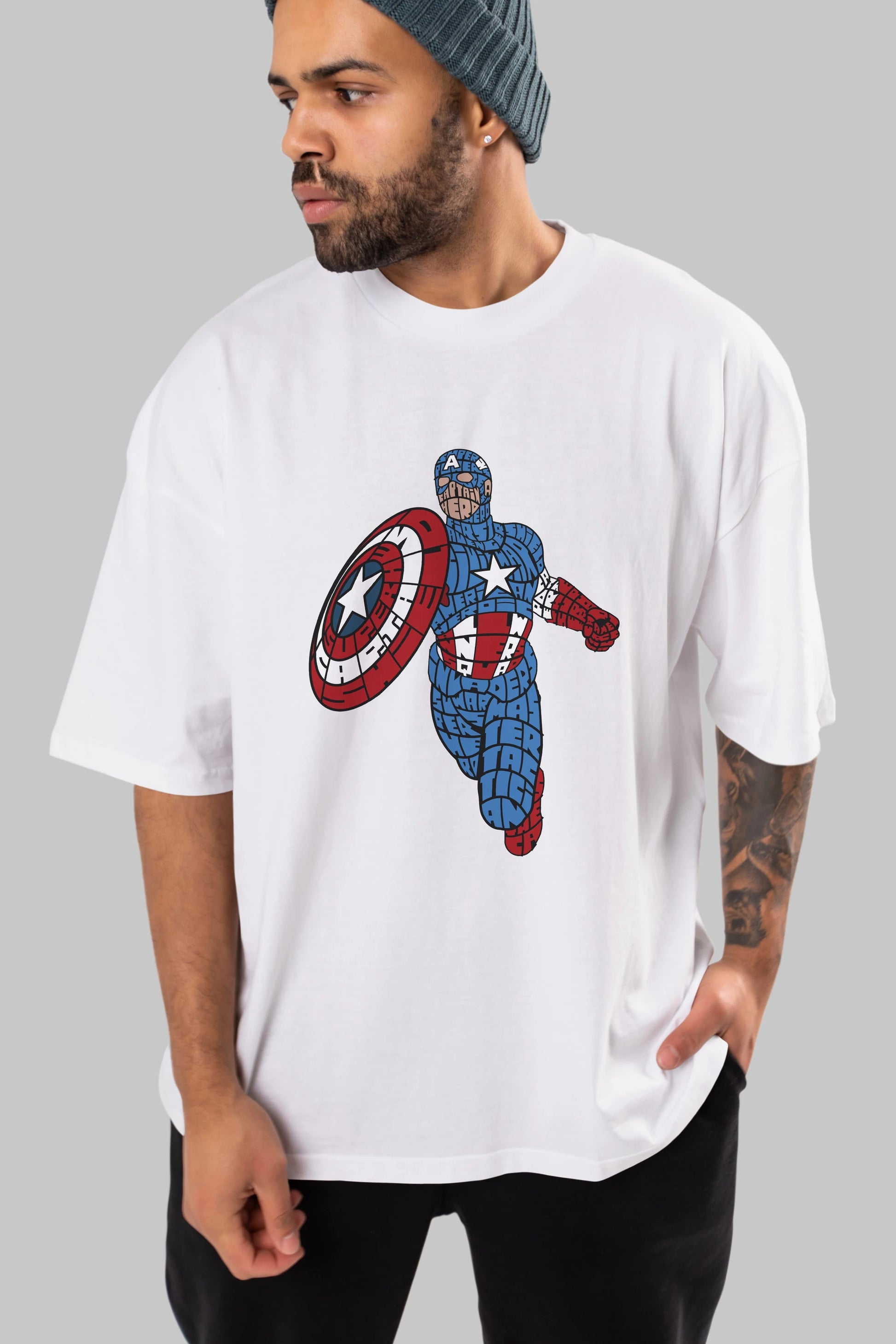 Star and Stripes Hero Ön Baskılı Oversize t-shirt %100 pamuk Erkek Kadın Unisex