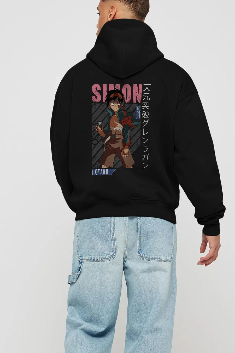 Simon 5 Anime Arka Baskılı Hoodie Oversize Kapüşonlu Sweatshirt Erkek Kadın Unisex