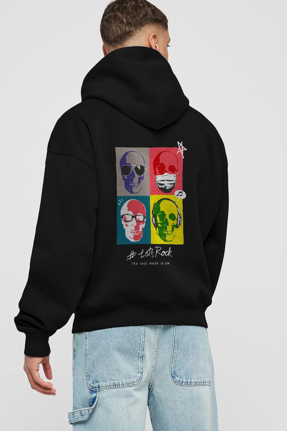 Lets Rock Arka Baskılı Hoodie Oversize Kapüşonlu Sweatshirt Erkek Kadın Unisex