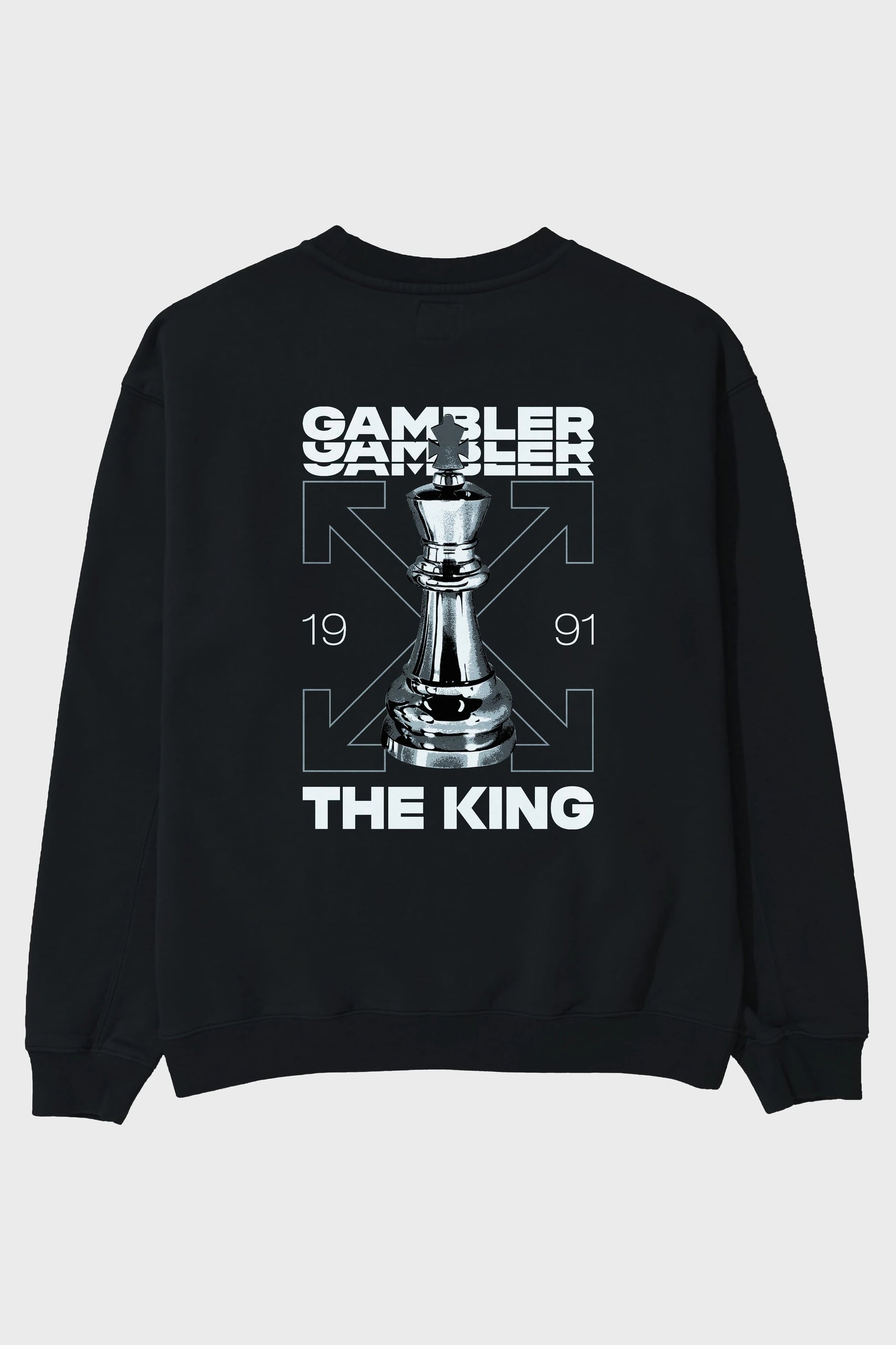 Gambler The King Arka Baskılı Oversize Sweatshirt Erkek Kadın Unisex