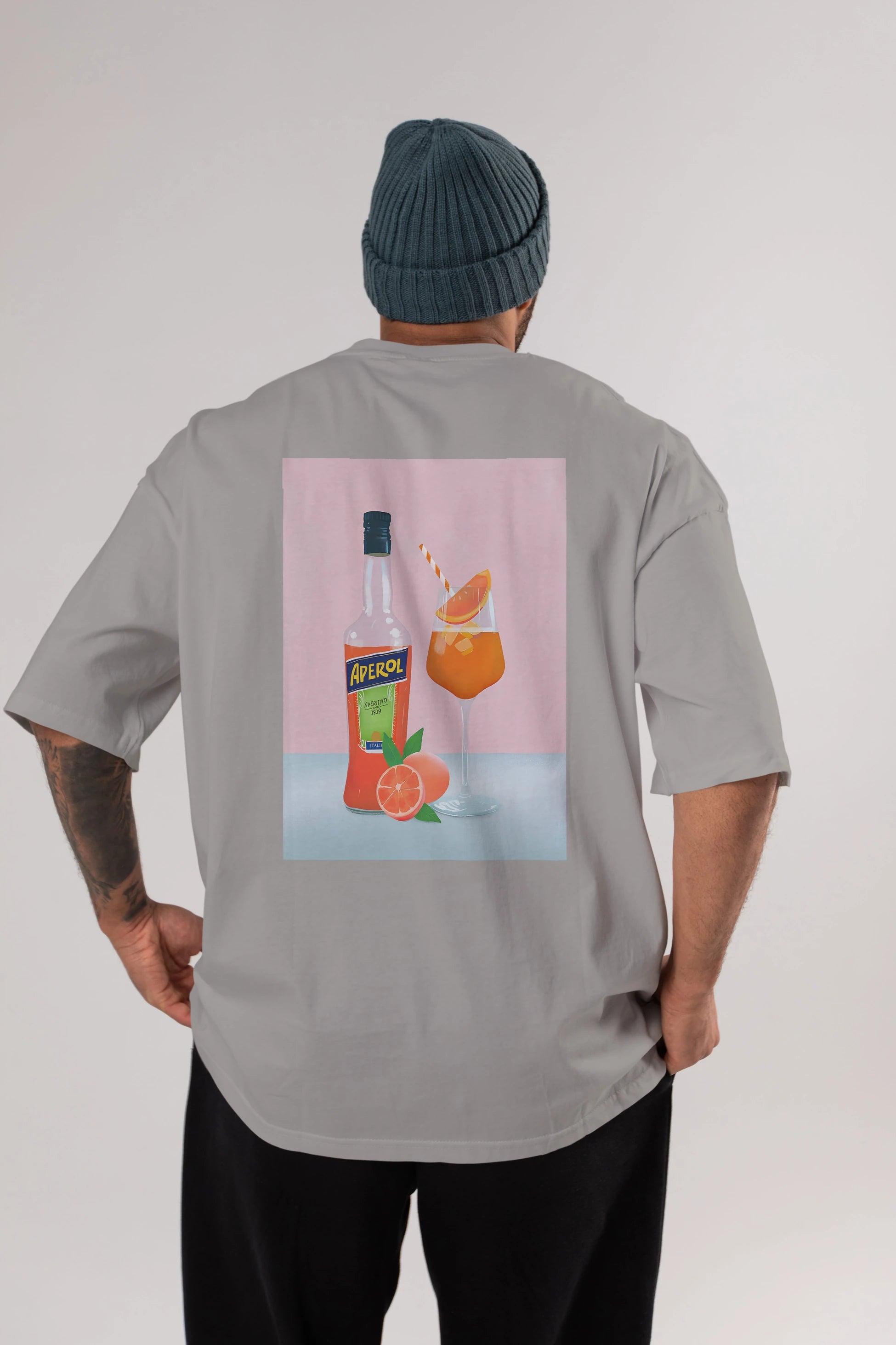 Aperol Spritz 3 Arka Baskılı Oversize t-shirt Erkek Kadın Unisex %100 Pamuk Bisiklet Yaka tişort