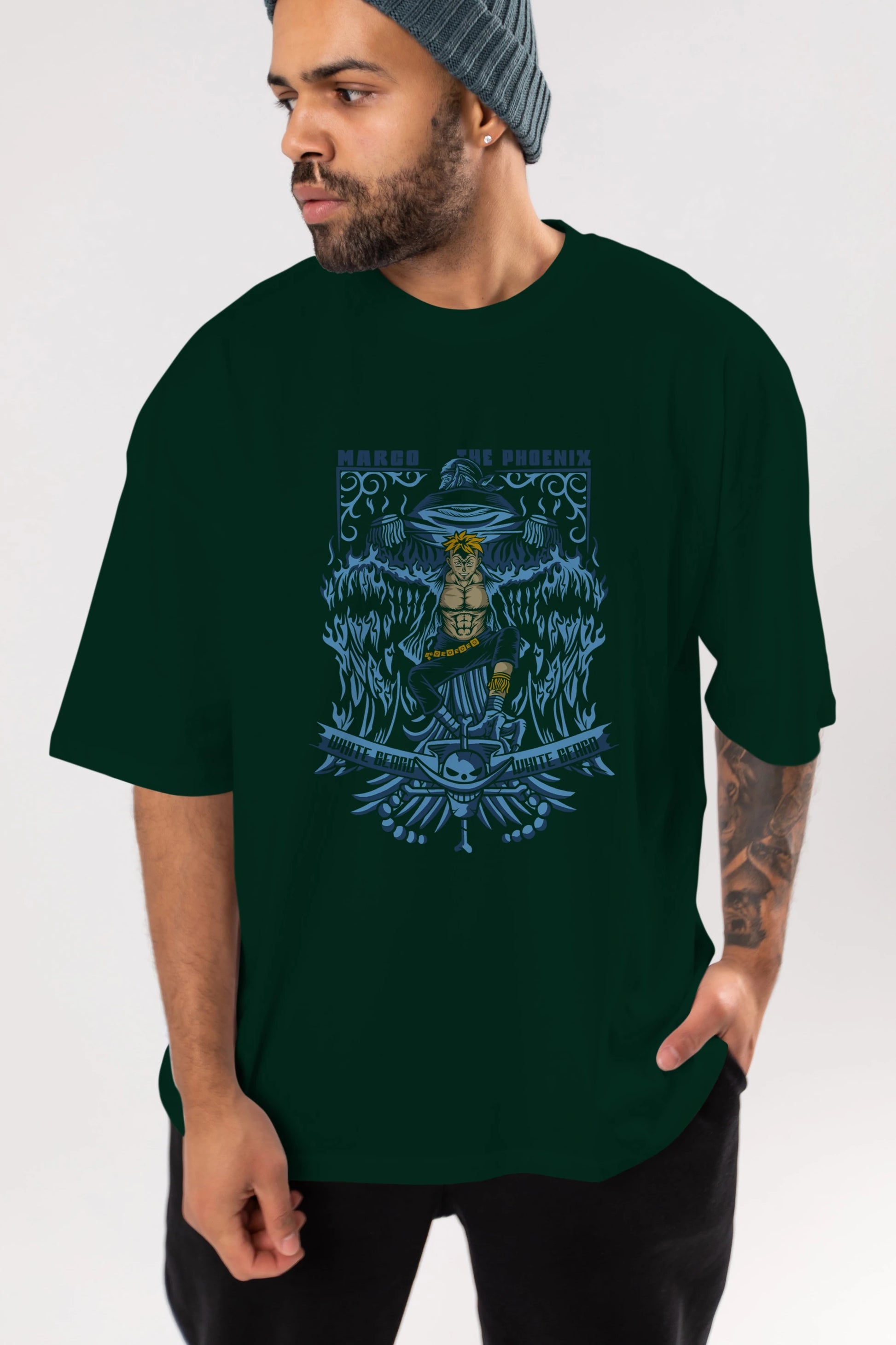 MARCO EL FENIX One Piece Anime Ön Baskılı Oversize t-shirt %100 pamuk Erkek Kadın Unisex