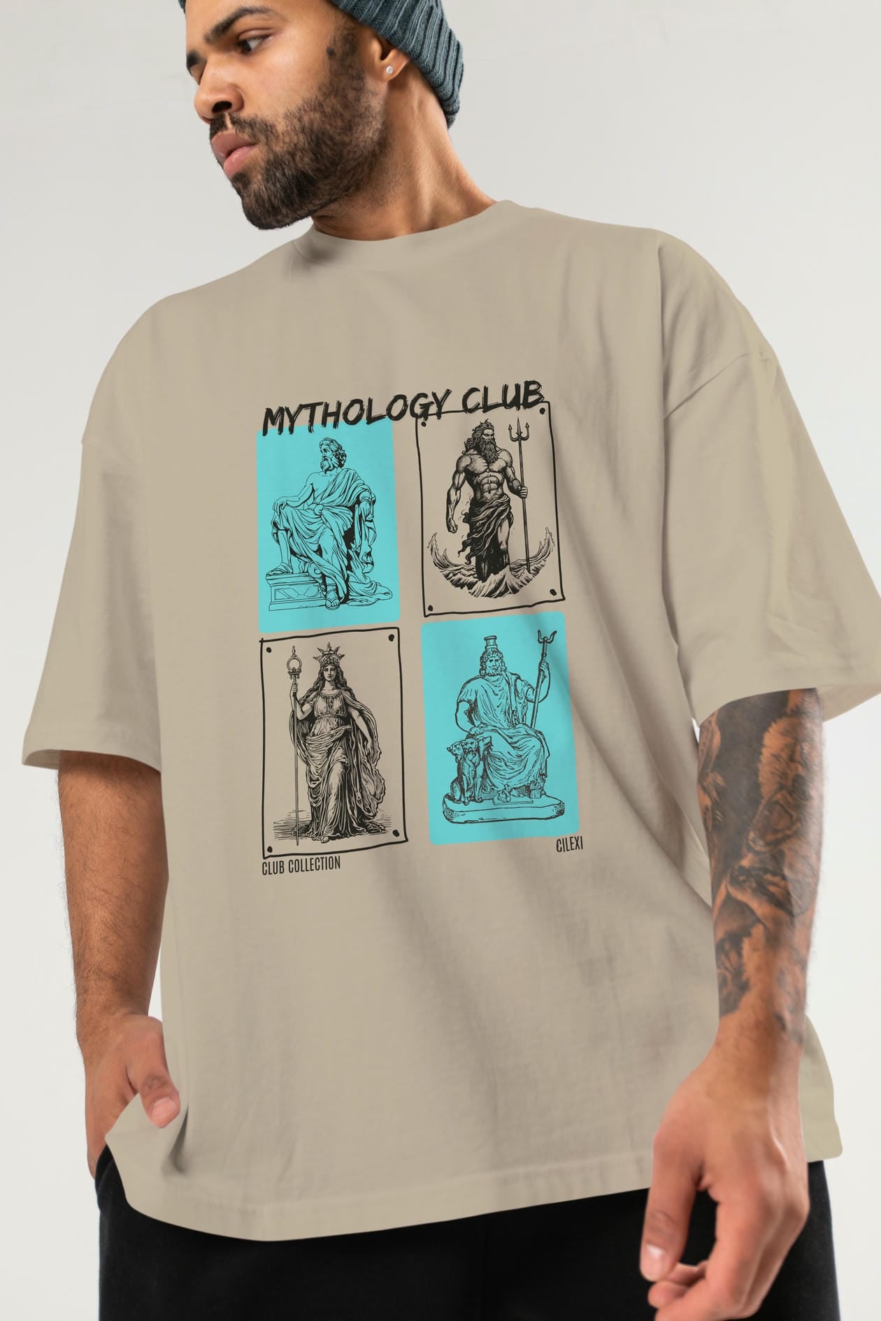 Mythology Club ön Baskılı Oversize t-shirt Erkek Kadın %100 Pamuk Bisiklet Yaka tişort