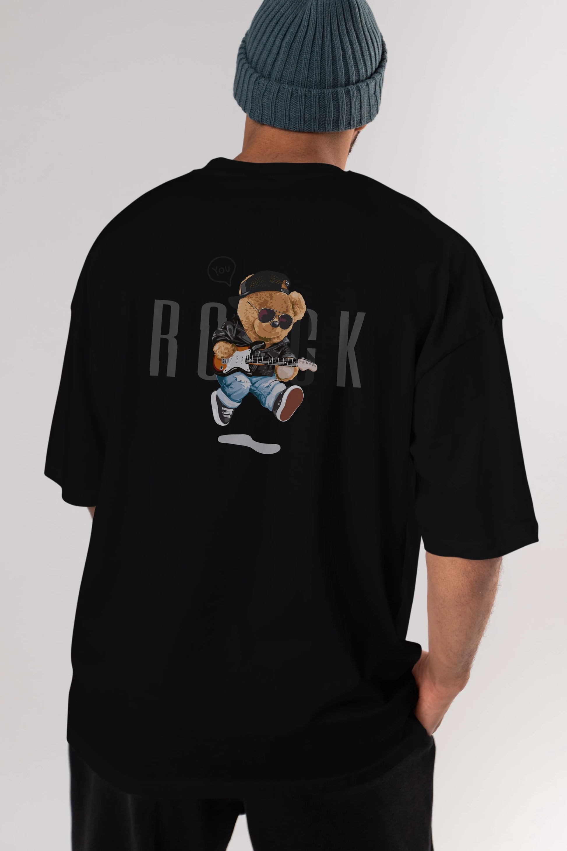 Teddy Bear Rock Arka Baskılı Oversize t-shirt Erkek Kadın Unisex %100 Pamuk