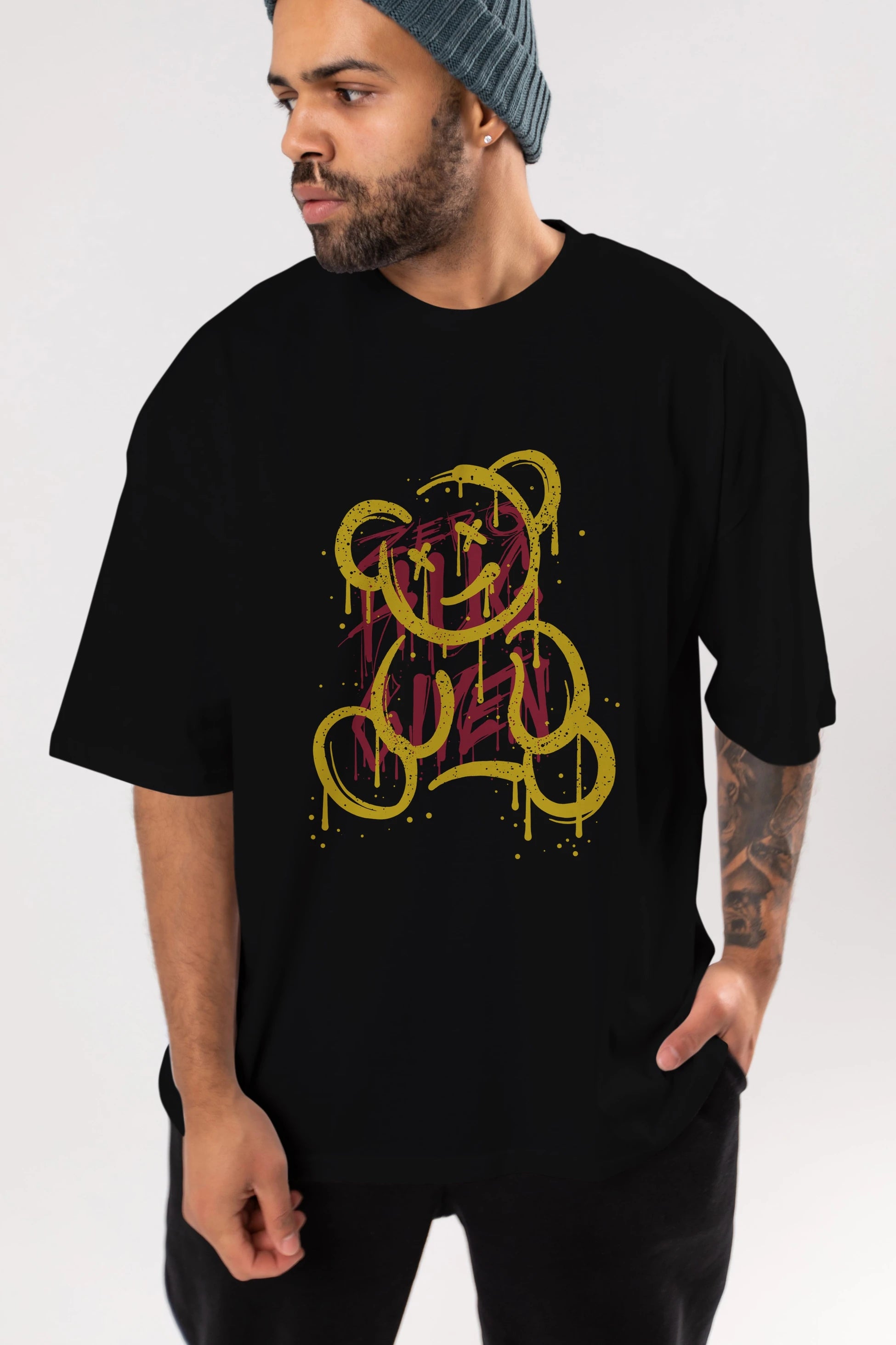 Zero Hug Bear Ön Baskılı Oversize t-shirt Erkek Kadın Unisex