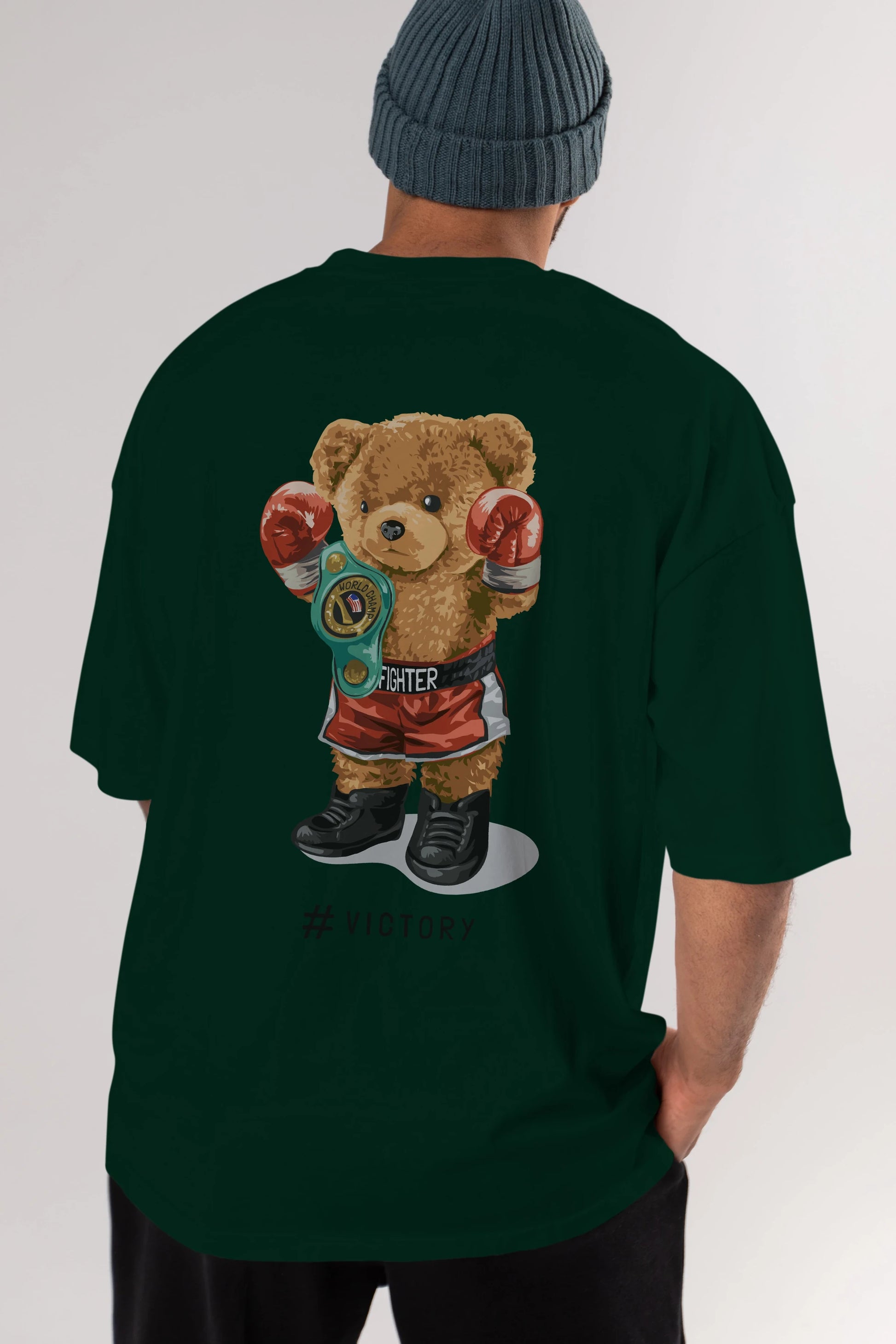 Teddy Bear Victory Arka Baskılı Oversize t-shirt Erkek Kadın Unisex %100 Pamuk