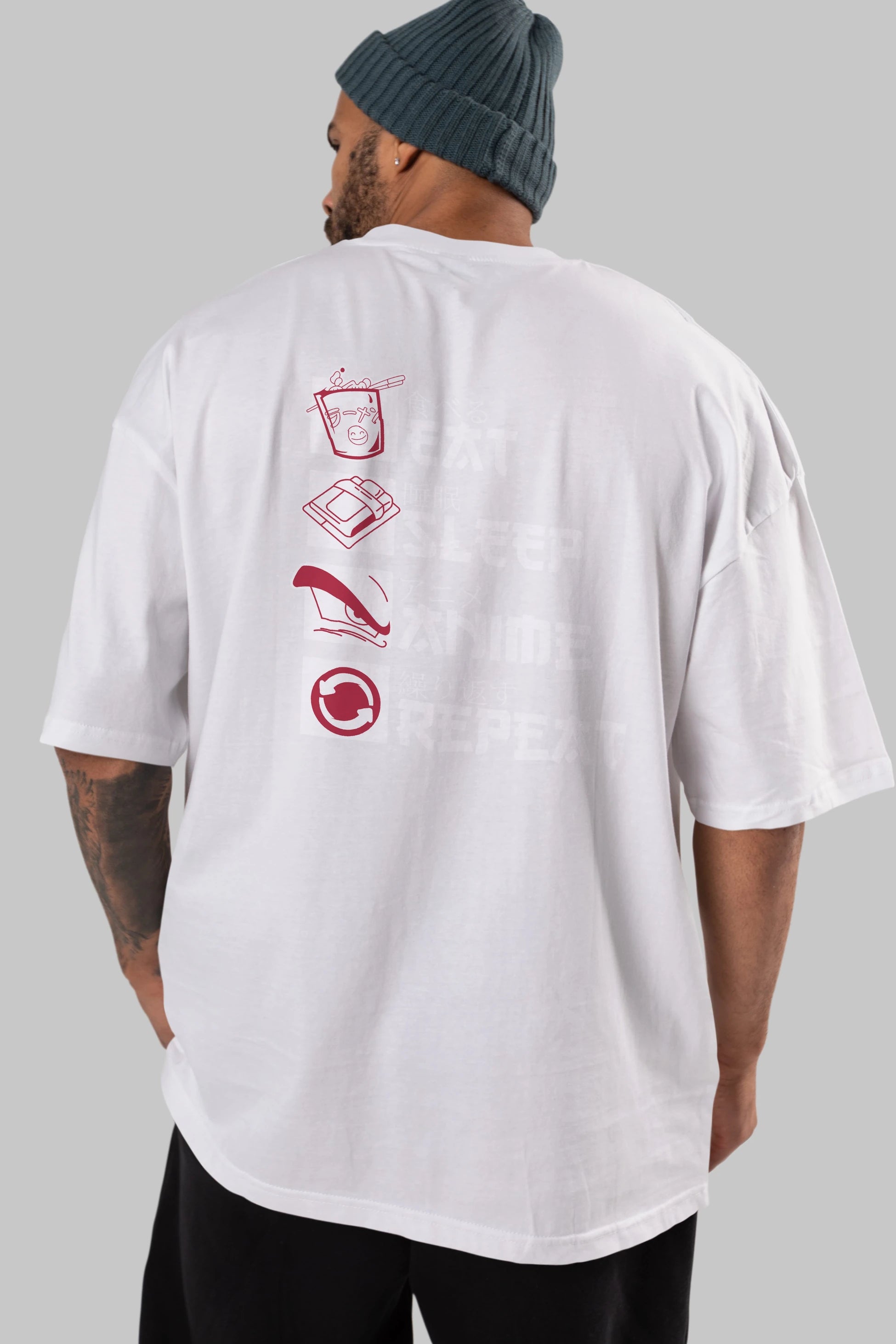 Eat, Sleep, Anime, Repeat Anime Arka Baskılı Oversize t-shirt Erkek Kadın Unisex