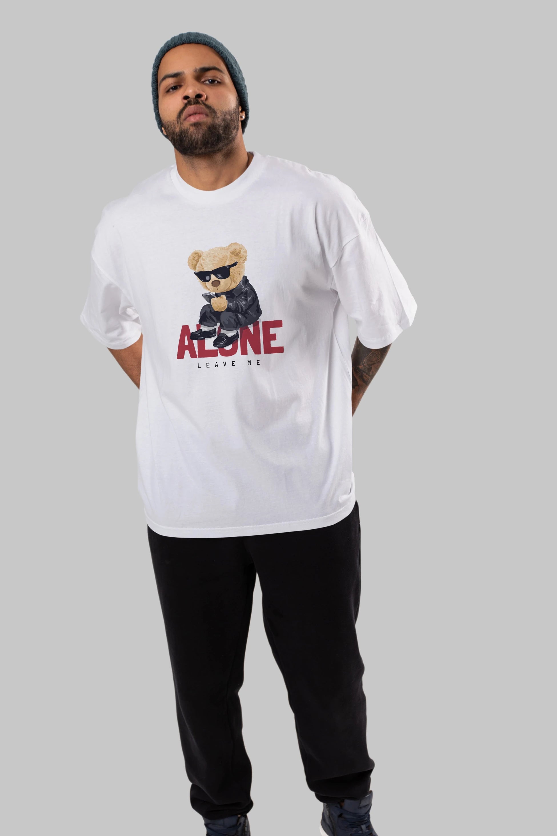 Teddy Bear Alone Ön Baskılı Oversize t-shirt Erkek Kadın Unisex %100 Pamuk