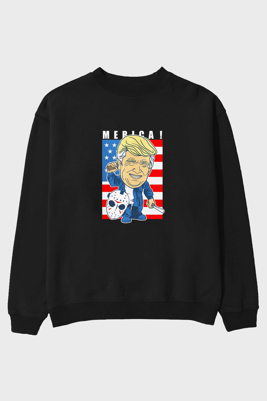 Jason Voorhess Trump Ön Baskılı Oversize Sweatshirt Erkek Kadın Unisex