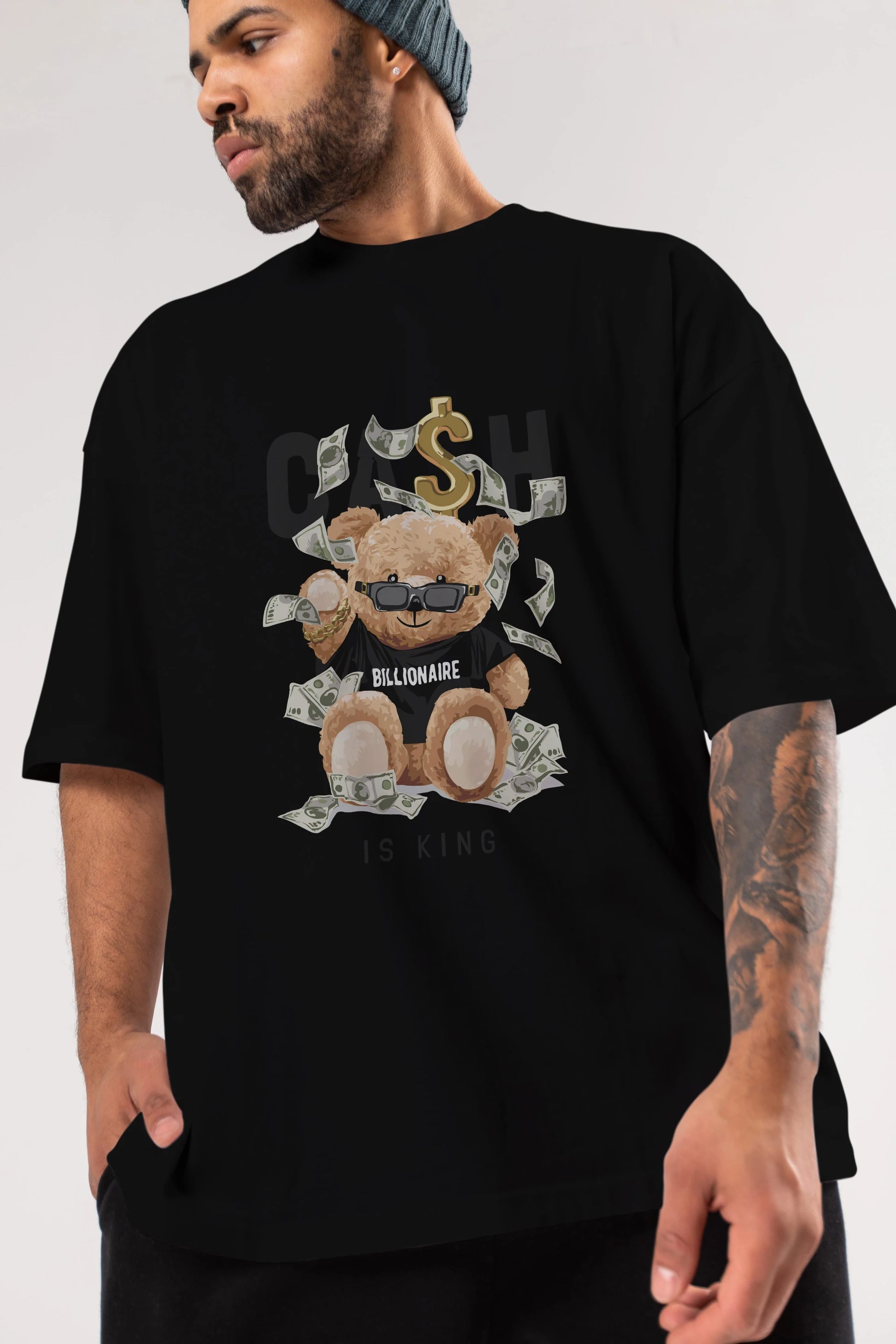 Teddy Bear Billionaire Ön Baskılı Oversize t-shirt Erkek Kadın Unisex %100 Pamuk