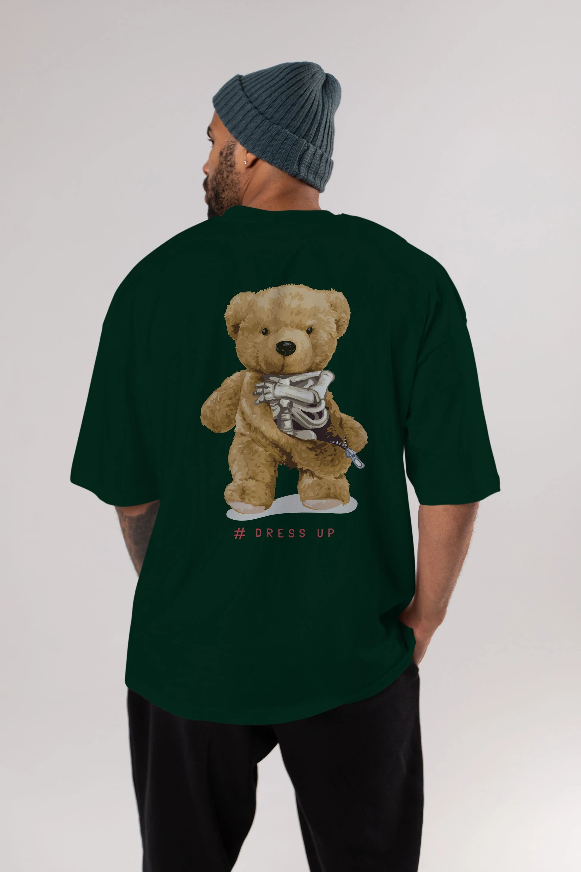 Teddy Bear Dress Up Arka Baskılı Oversize t-shirt Erkek Kadın Unisex %100 Pamuk