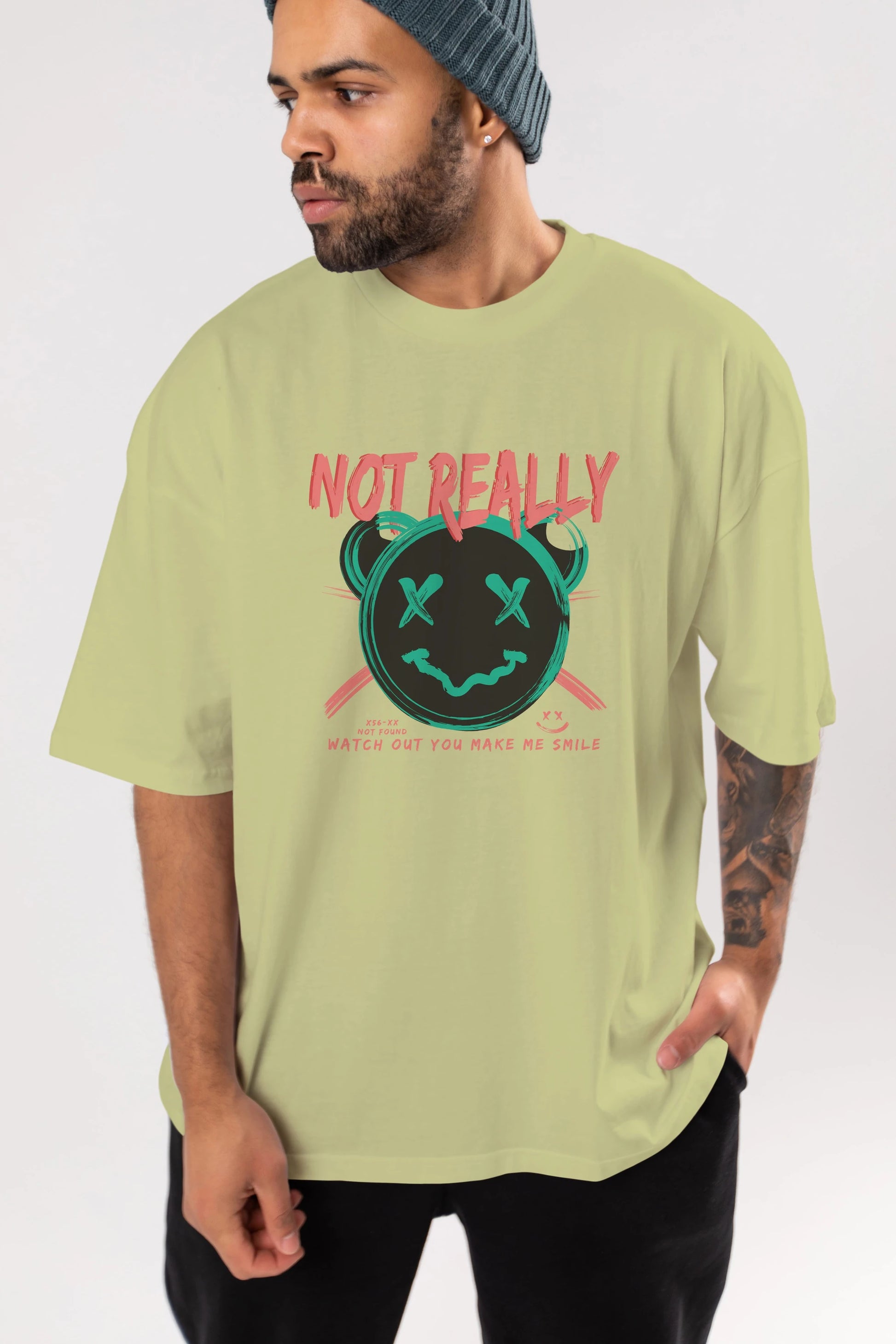 Not Really Bear Ön Baskılı Oversize t-shirt Erkek Kadın Unisex