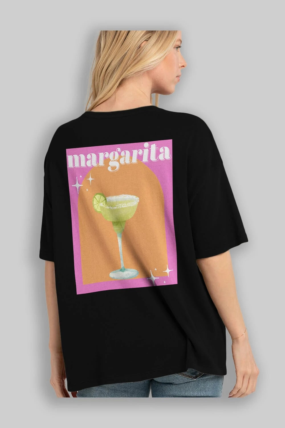 Margarita 7 Arka Baskılı Oversize t-shirt Erkek Kadın Unisex %100 Pamuk Bisiklet Yaka tişort