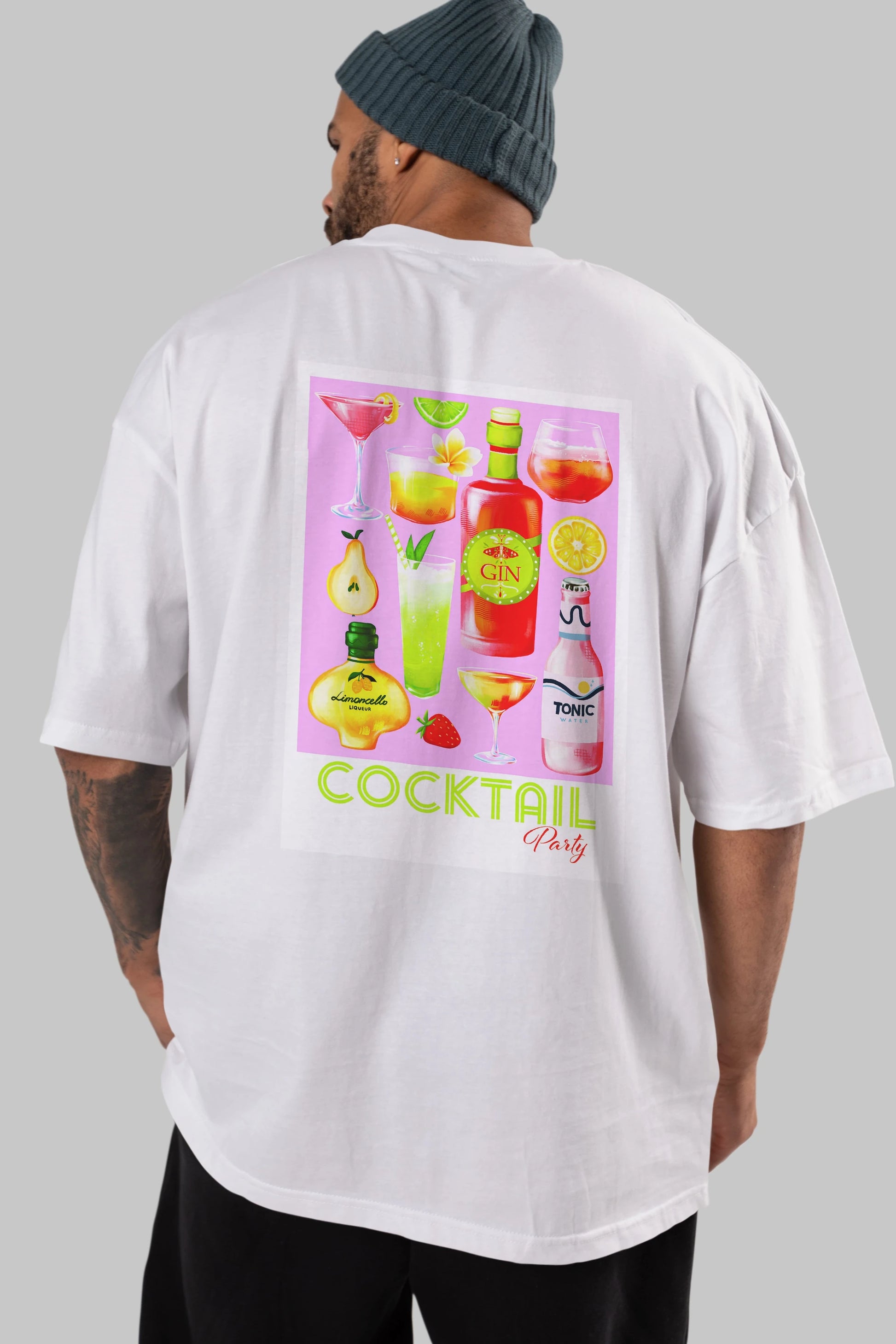 Cocktail Party Arka Baskılı Oversize t-shirt Erkek Kadın Unisex %100 Pamuk Bisiklet Yaka tişort