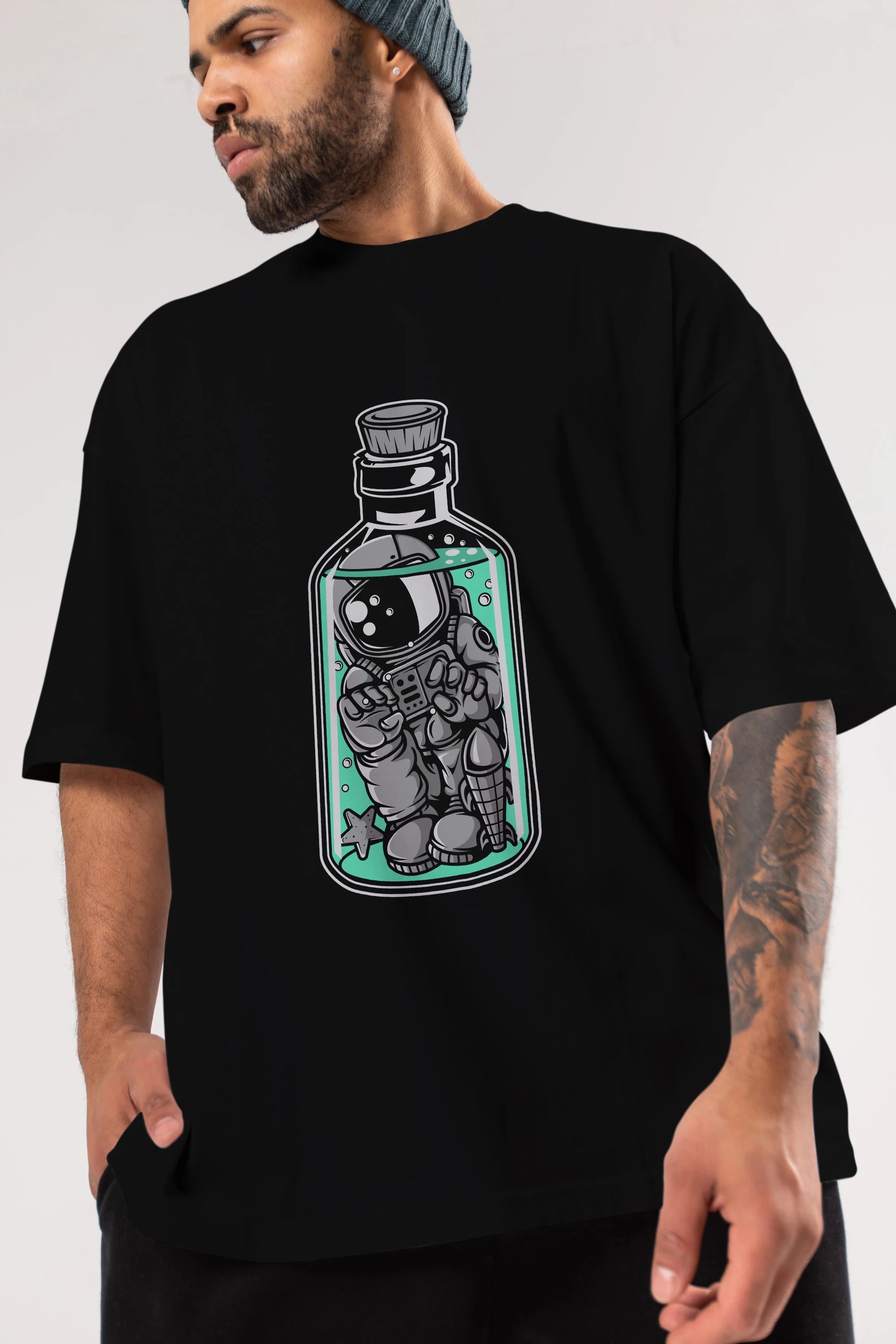 Astronaut in The Bottle Ön Baskılı Oversize t-shirt Erkek Kadın Unisex