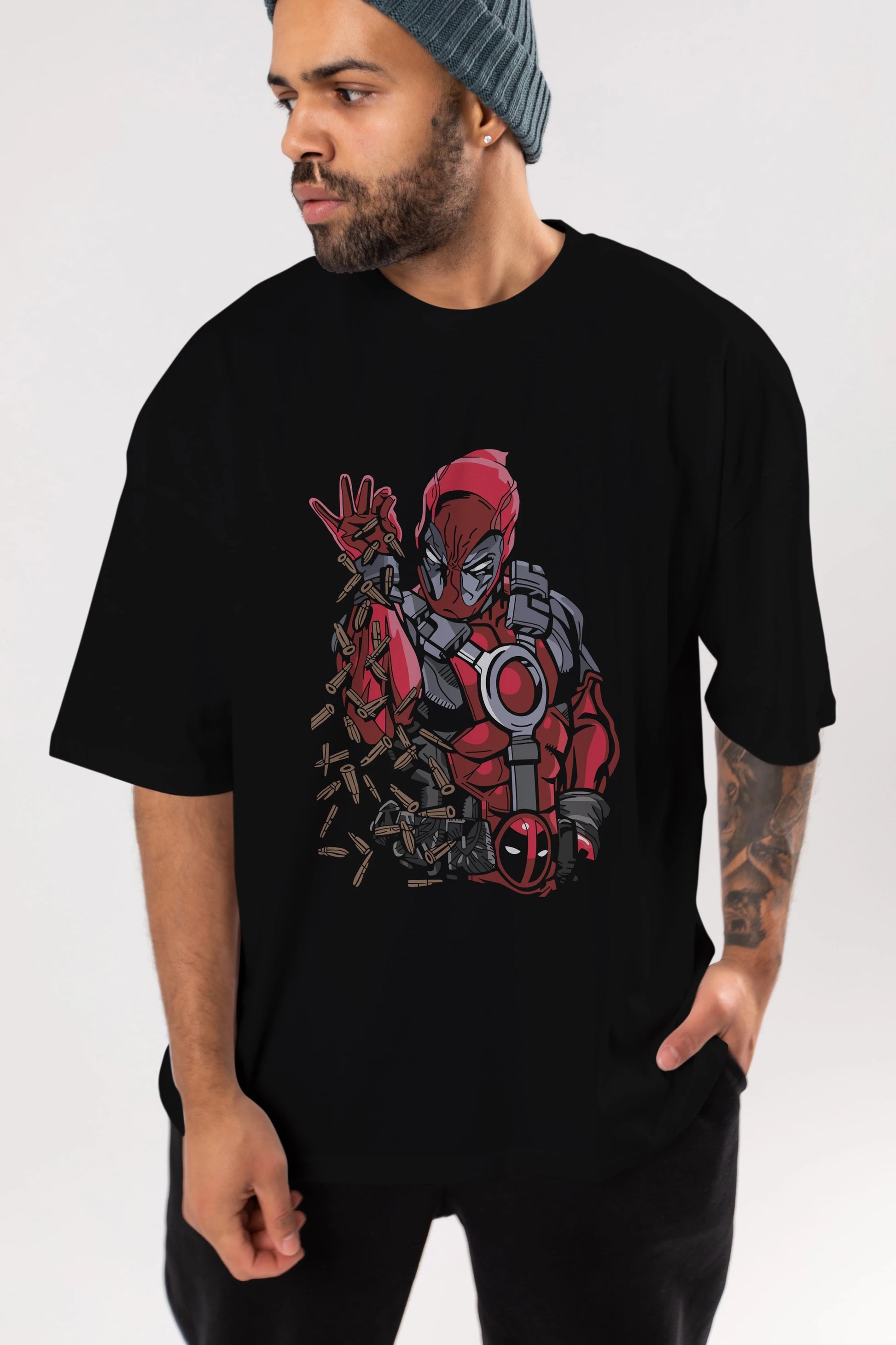 Deadpool (2) Ön Baskılı Oversize t-shirt Erkek Kadın Unisex %100 Pamuk Bisiklet Yaka tişort