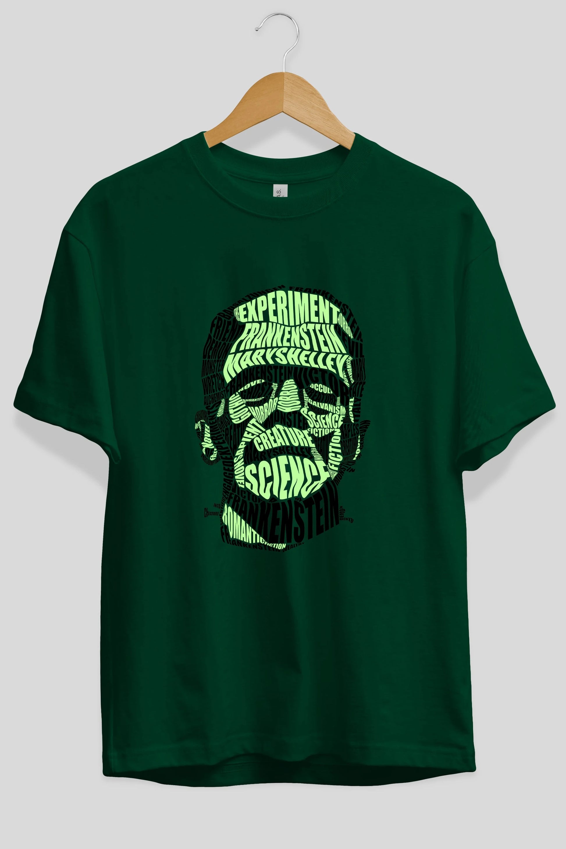 Frankenstein Calligram Ön Baskılı Oversize t-shirt %100 pamuk Erkek Kadın Unisex