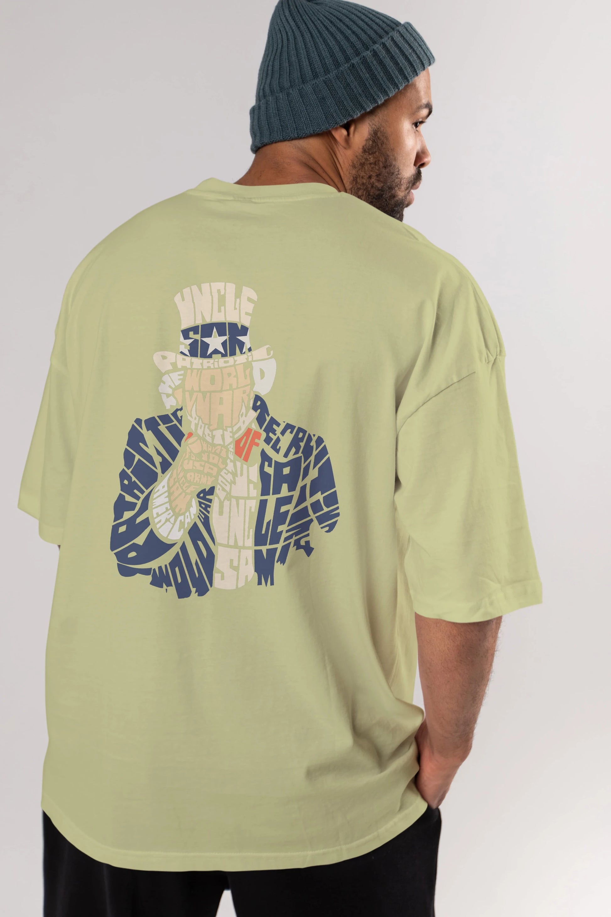 Uncle Sam Arka Baskılı Oversize t-shirt %100 pamuk Erkek Kadın Unisex