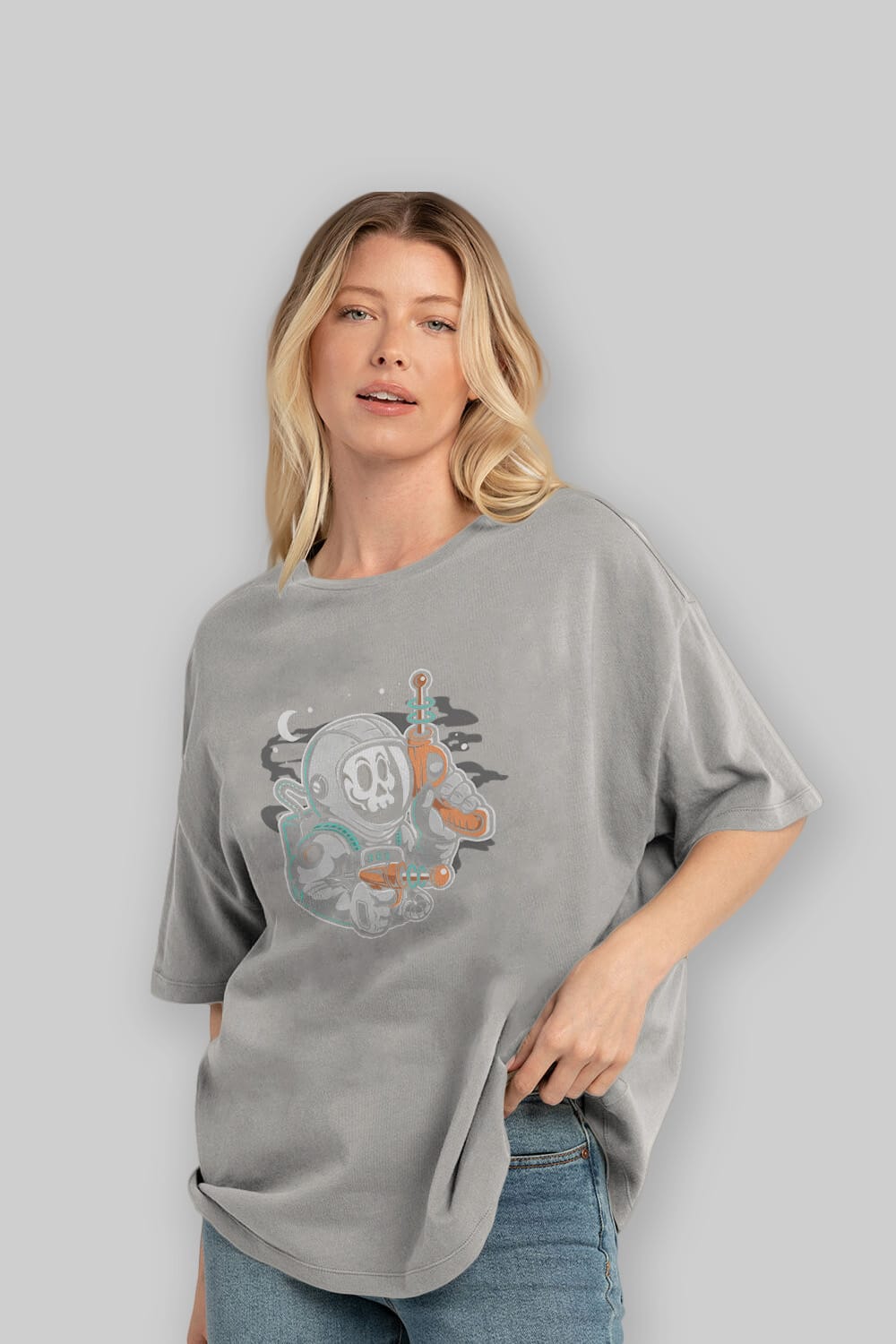 Astronaut Ray Gun Ön Baskılı Oversize t-shirt Erkek Kadın Unisex