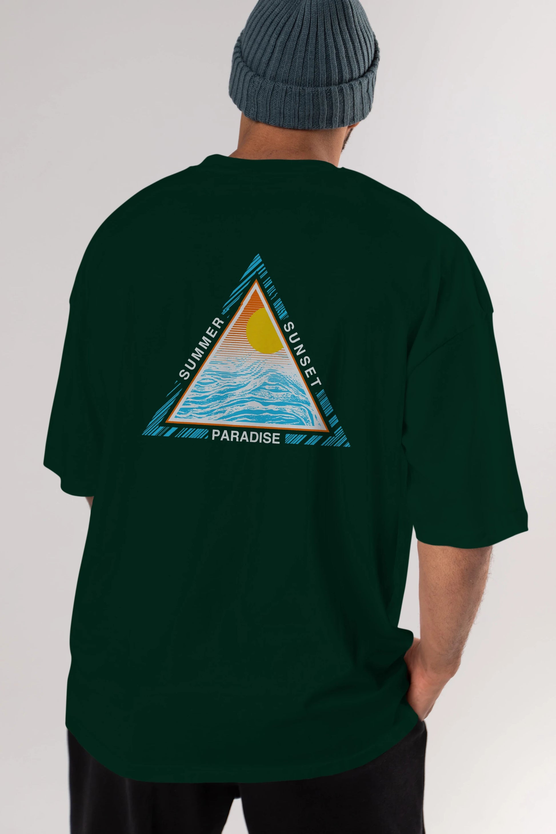 Summer Sunset Paradise Arka Baskılı Oversize t-shirt Erkek Kadın Unisex