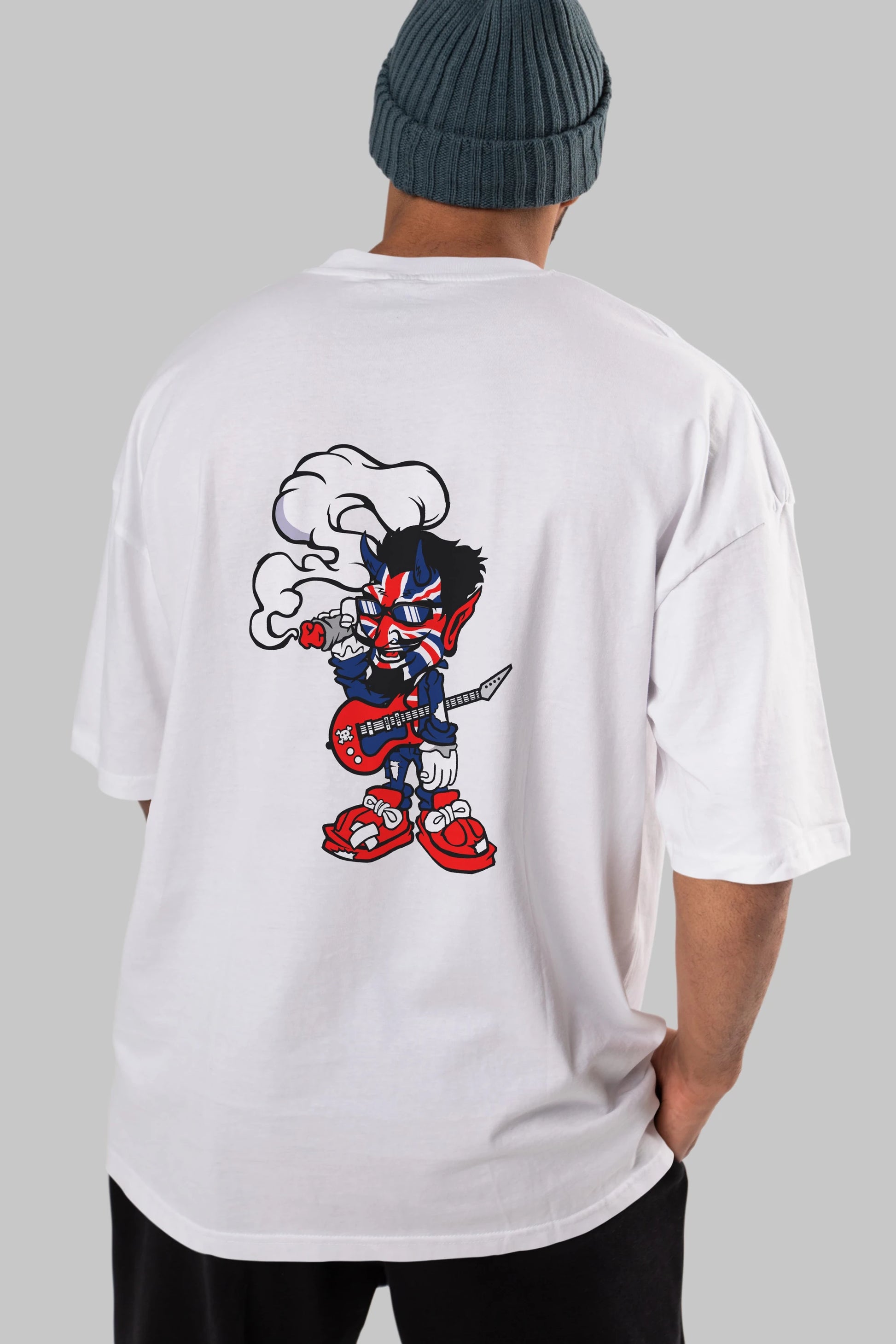 Uk Devil Rockstar Arka Baskılı Oversize t-shirt Erkek Kadın Unisex %100 Pamuk tişort
