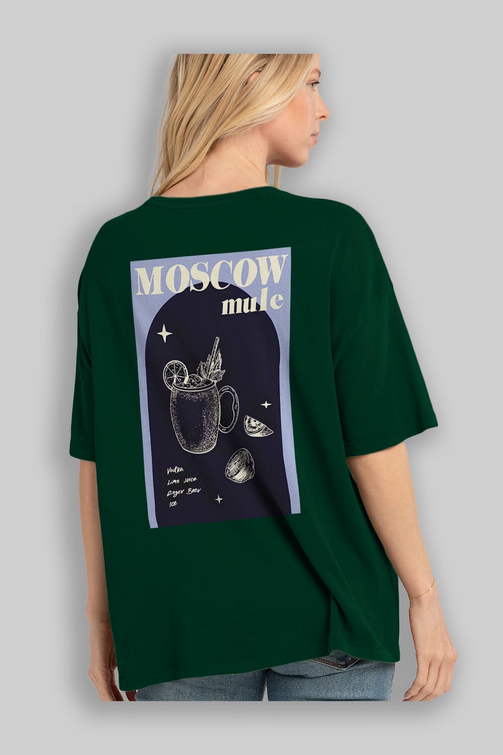 Moscow Mule Arka Baskılı Oversize t-shirt Erkek Kadın Unisex %100 Pamuk Bisiklet Yaka tişort