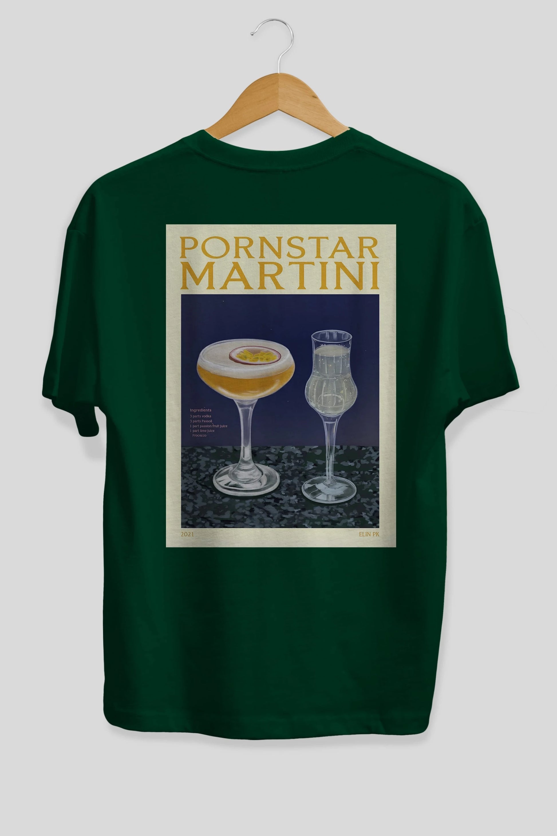 P.rnstar Martini Arka Baskılı Oversize t-shirt Erkek Kadın Unisex %100 Pamuk Bisiklet Yaka tişort
