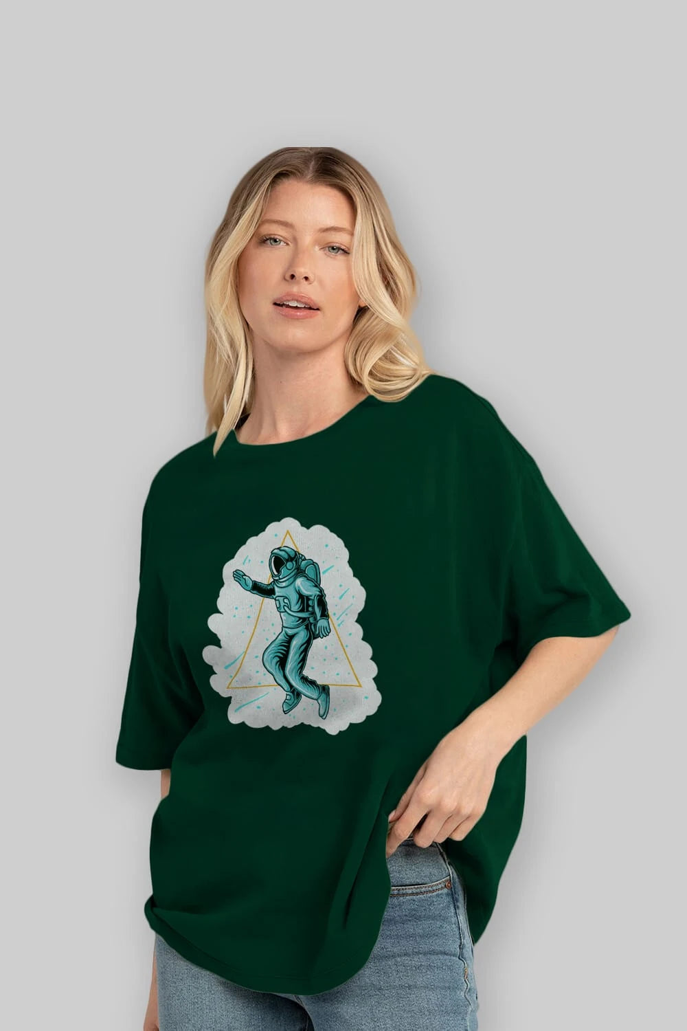 Astronaut Starry Triangle Sticker Ön Baskılı Oversize t-shirt Erkek Kadın Unisex