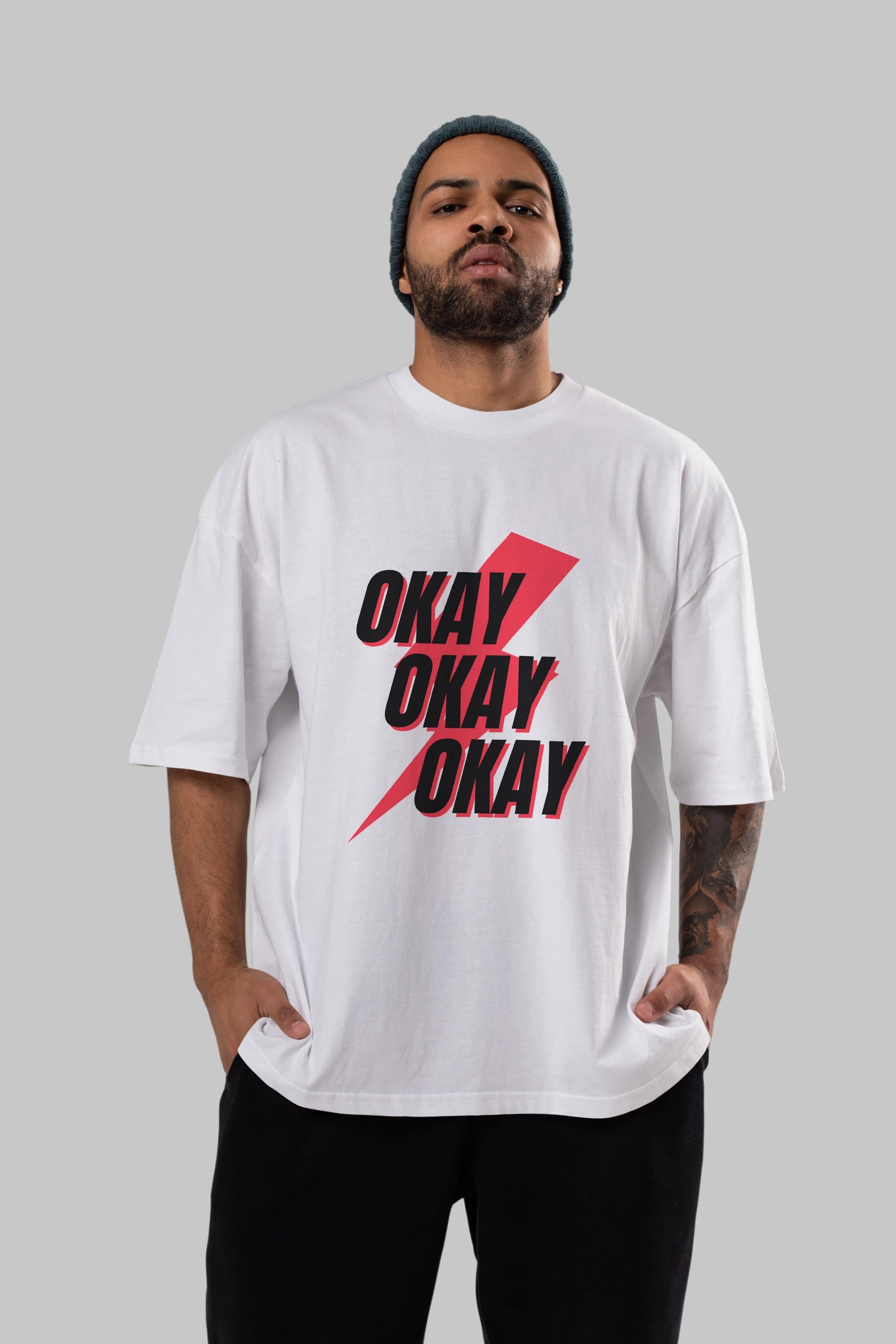 Okay Ön Baskılı Oversize t-shirt Erkek Kadın Unisex