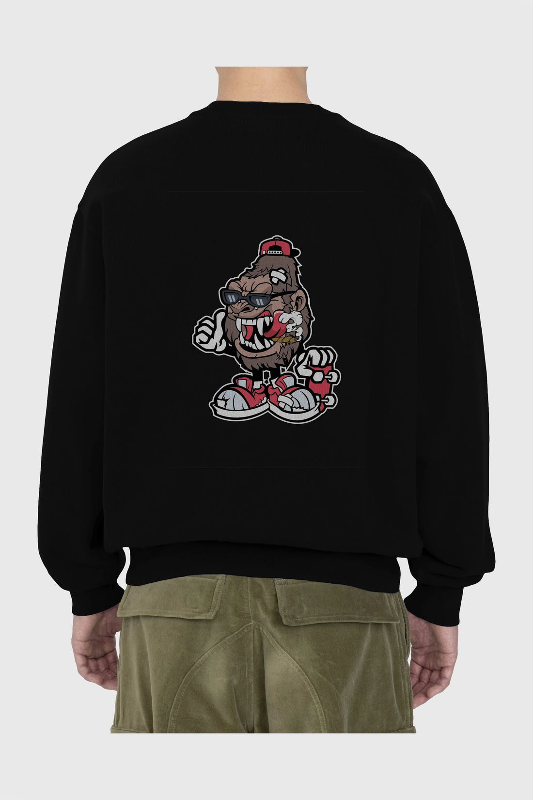 Gorilla Skater Arka Baskılı Oversize Sweatshirt Erkek Kadın Unisex