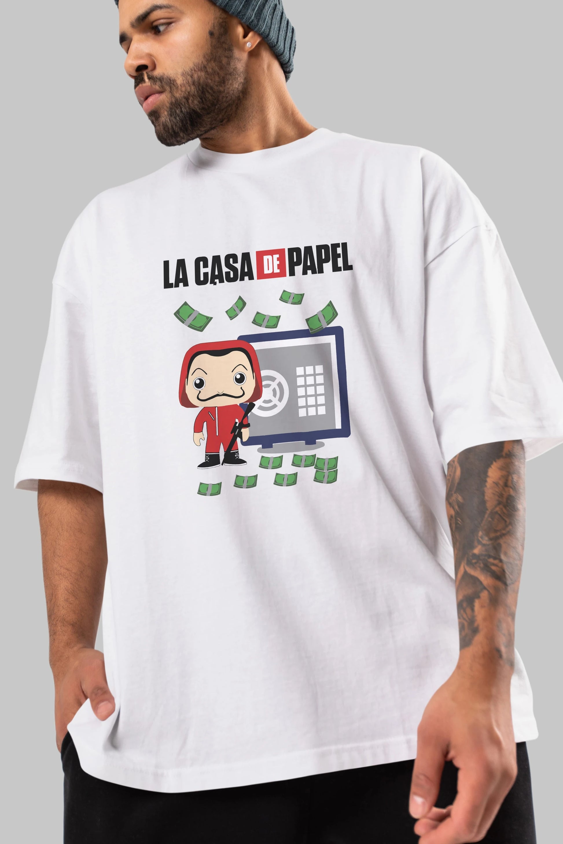 La Casa De Papel (4) Ön Baskılı Oversize t-shirt Erkek Kadın Unisex %100 Pamuk Bisiklet Yaka tişort