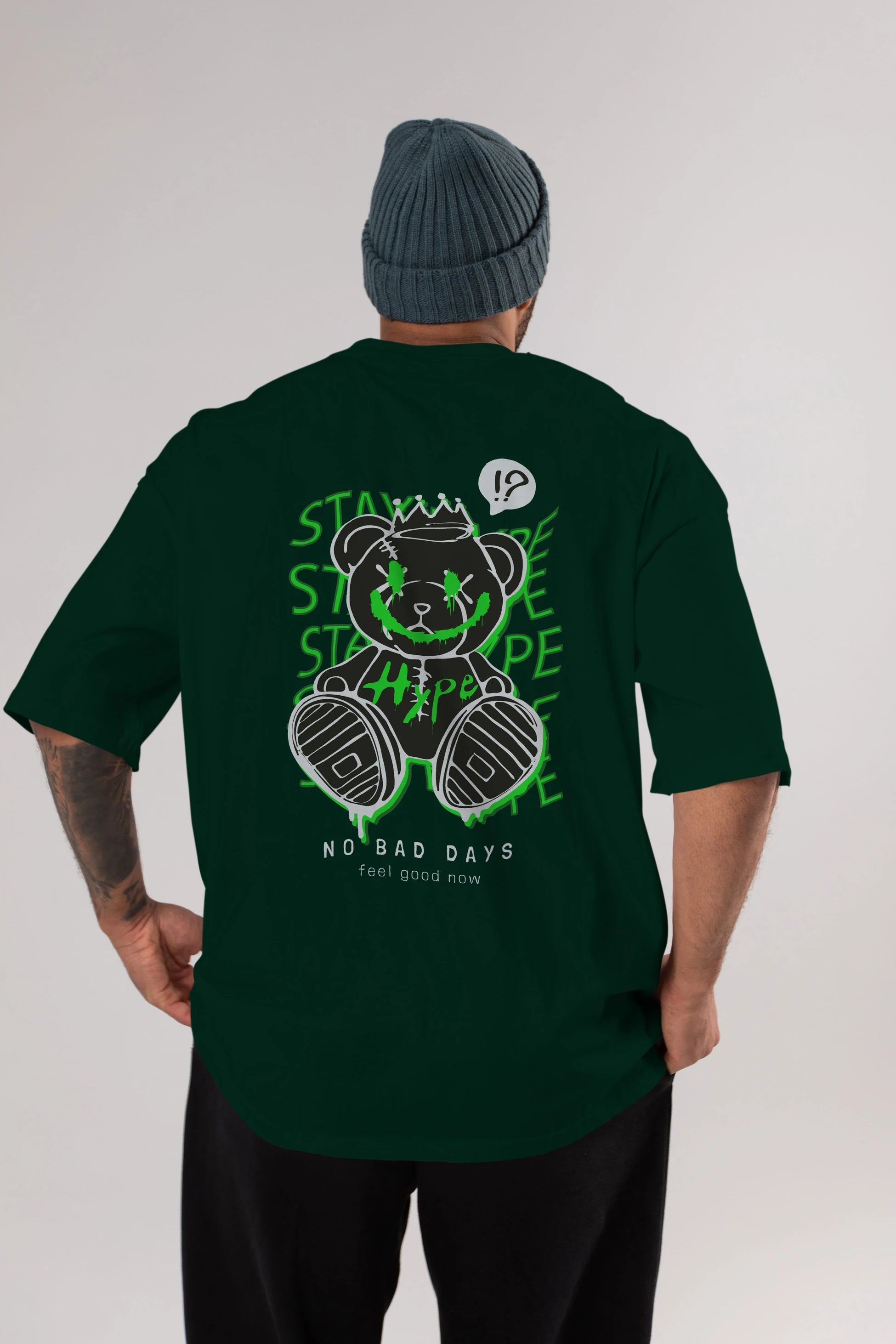 Stay Hype Bear Arka Baskılı Oversize t-shirt Erkek Kadın Unisex