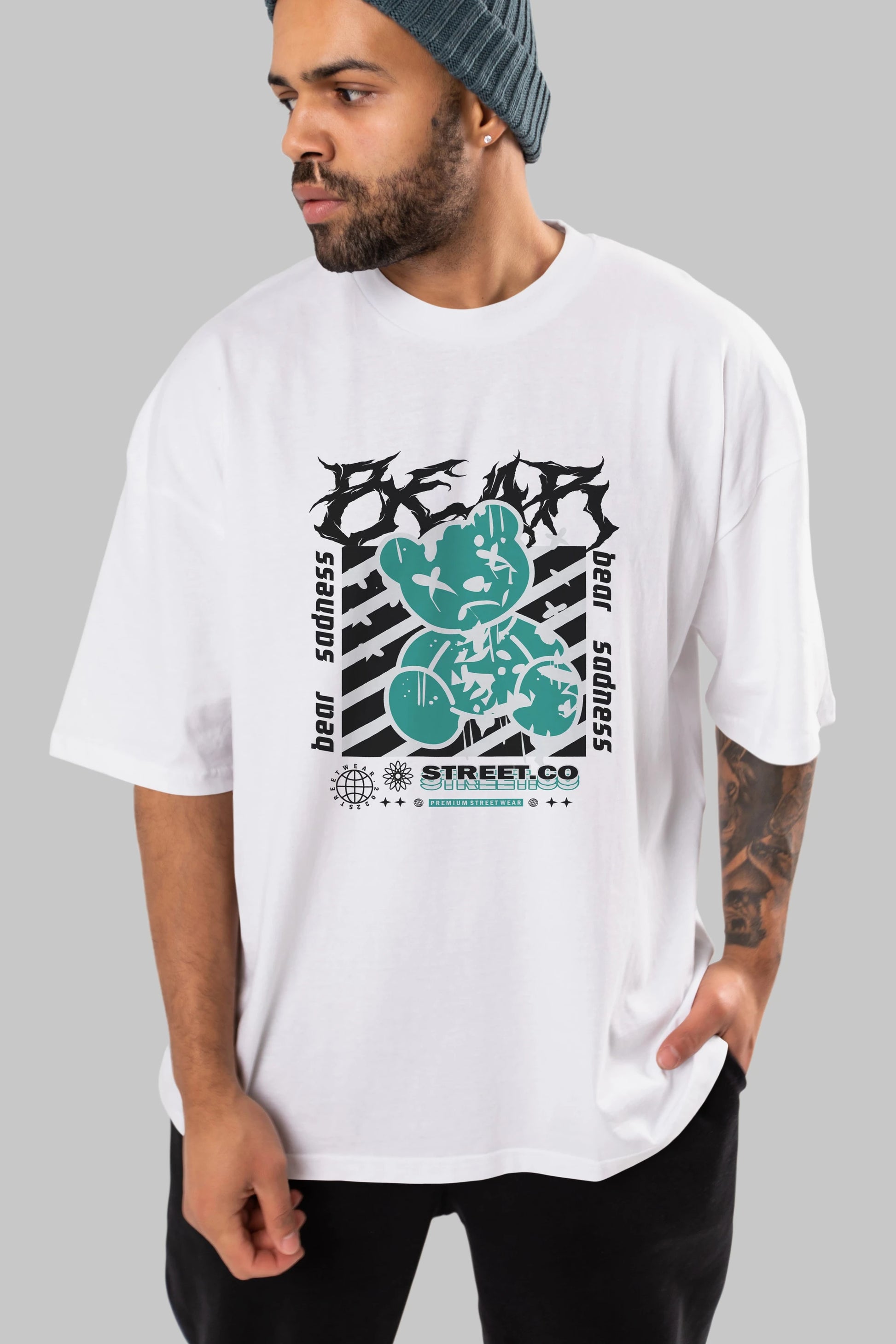 Bear Sadness Ön Baskılı Oversize t-shirt Erkek Kadın Unisex