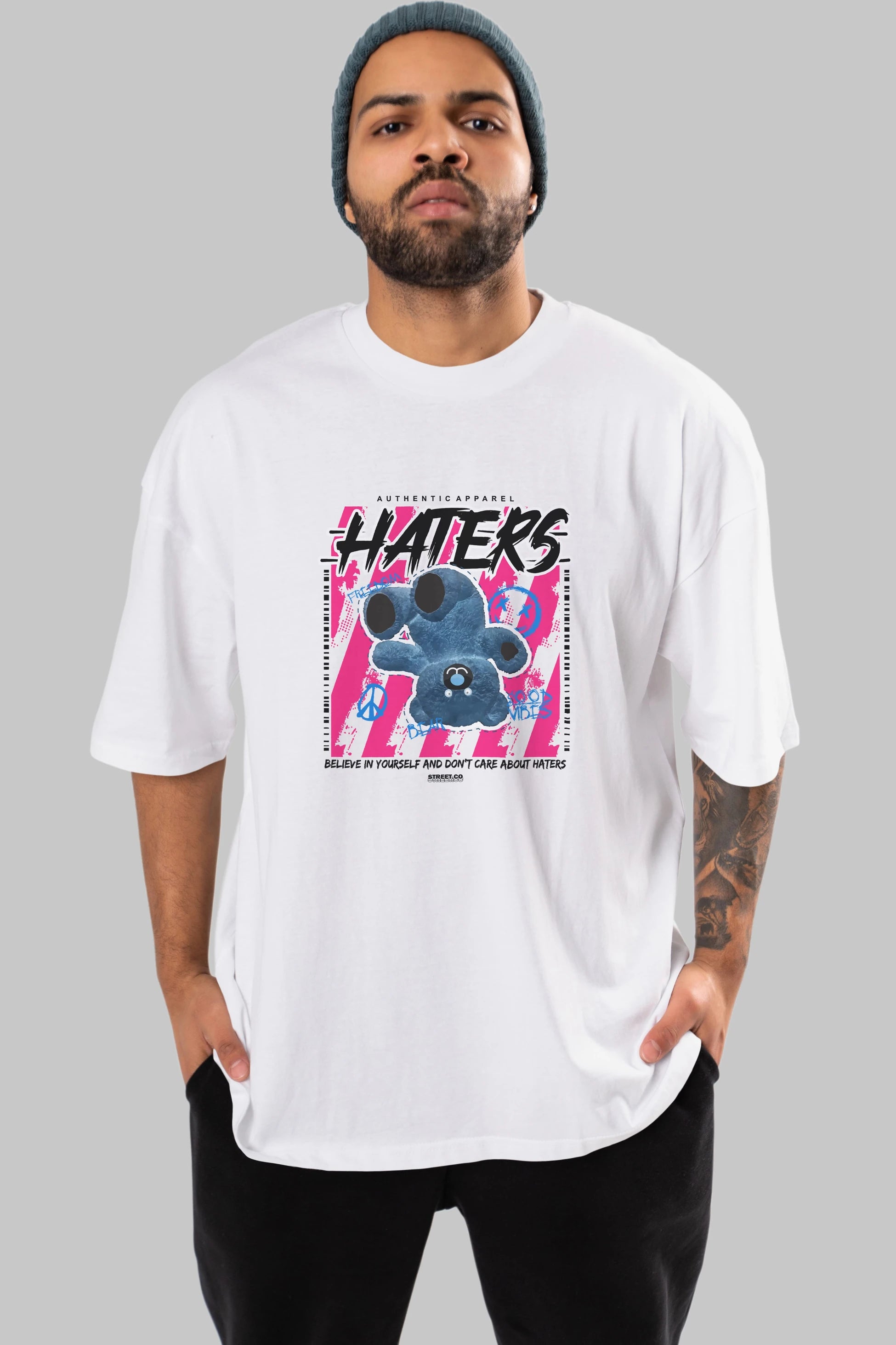 Haters Bear Ön Baskılı Oversize t-shirt Erkek Kadın Unisex