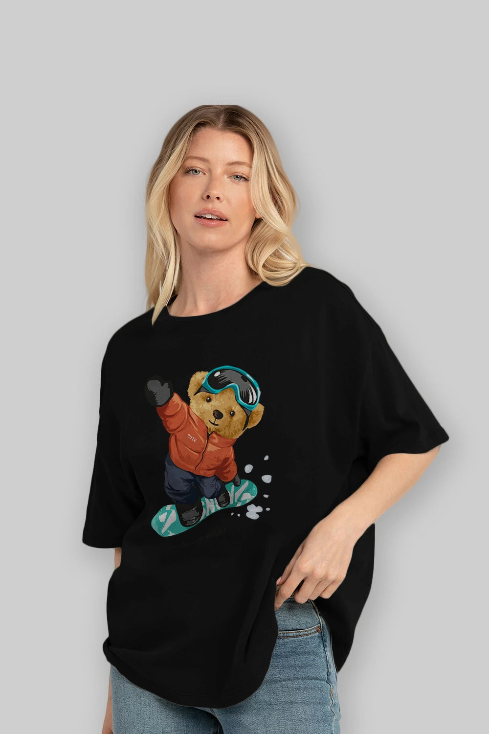 Teddy Bear Jump High Ön Baskılı Oversize t-shirt Erkek Kadın Unisex %100 Pamuk