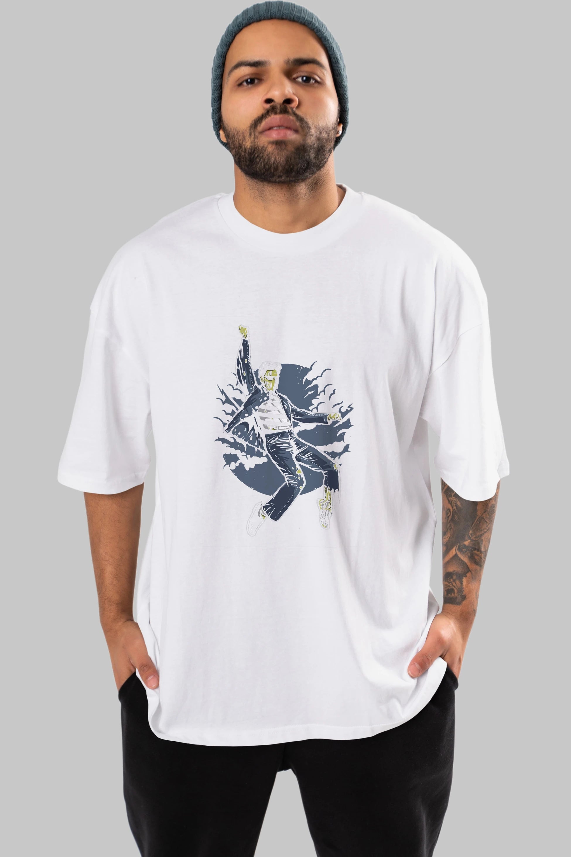 Zombie King Ön Baskılı Oversize t-shirt Erkek Kadın Unisex %100 Pamuk tişort