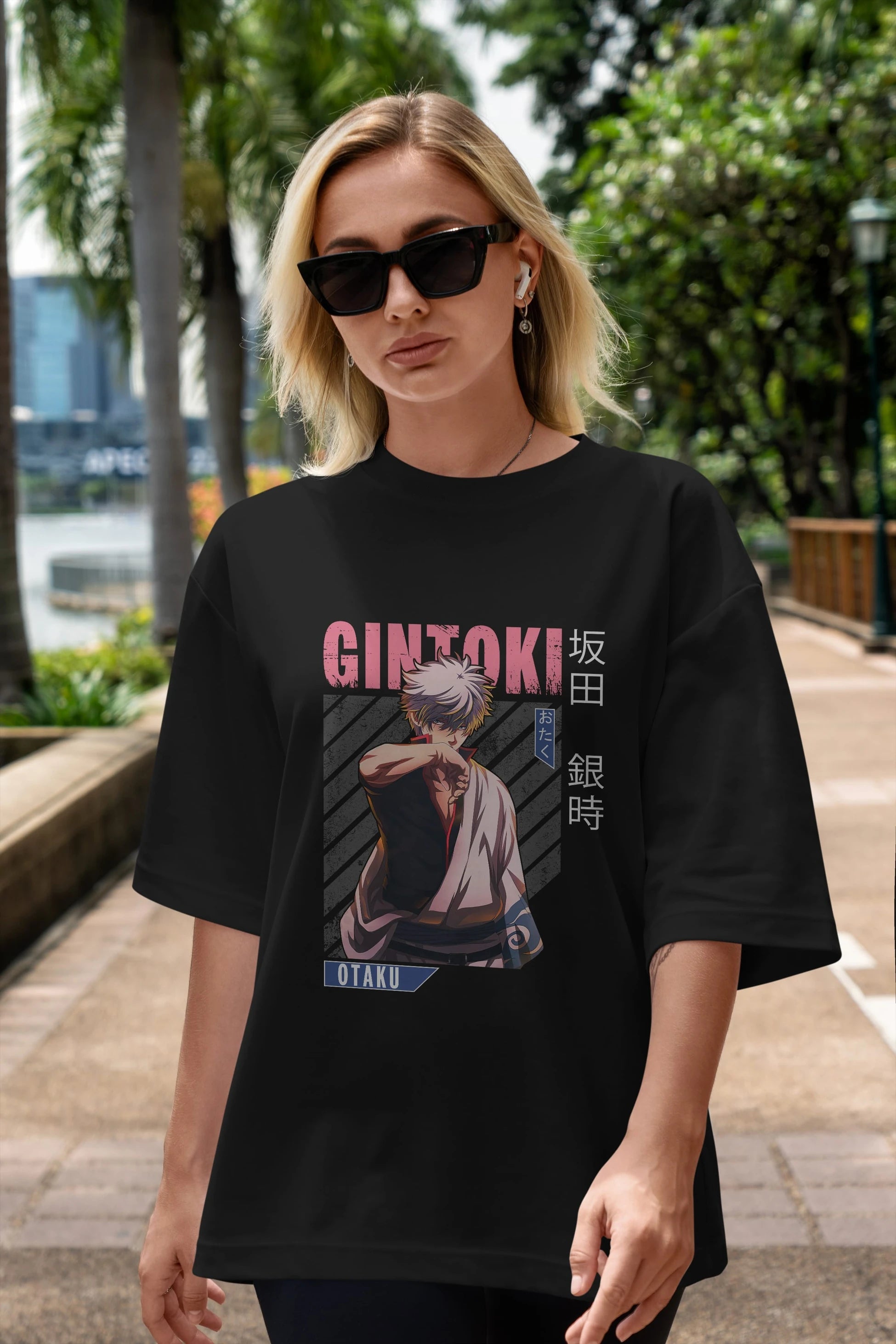 Gintoki Sakata Anime Ön Baskılı Oversize t-shirt %100 pamuk Erkek Kadın Unisex